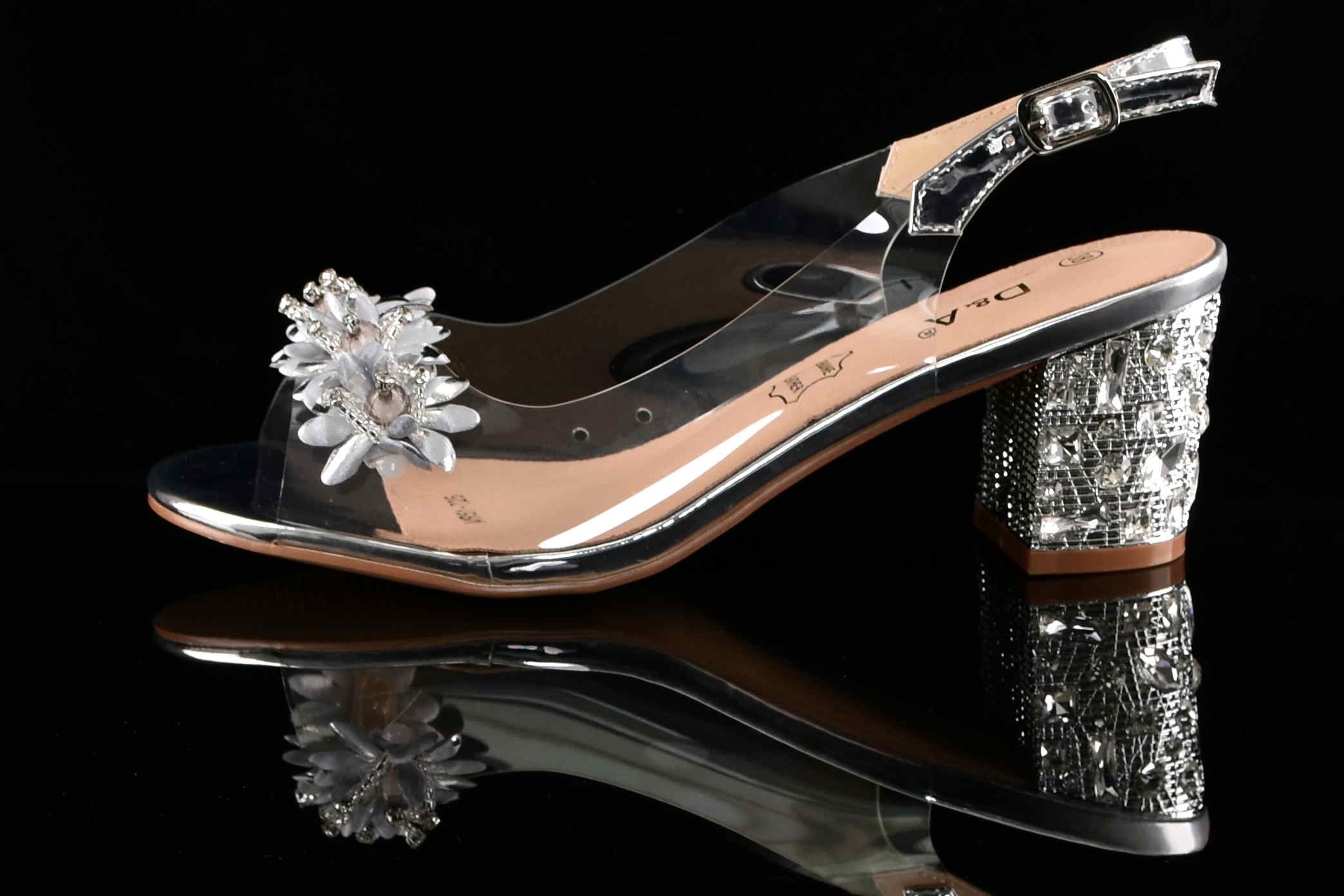 Glamour Silikonowe Sandałki "Żelki” na Zdobionym Obcasie Blask i Komfort Klasy Premium D&A Barski MR51-725 SILVER/Srebrny - zdjęcie 1