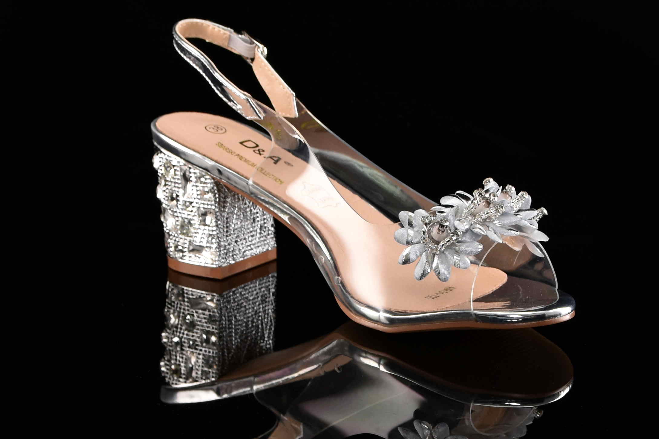 Glamour Silikonowe Sandałki "Żelki” na Zdobionym Obcasie Blask i Komfort Klasy Premium D&A Barski MR51-725 SILVER/Srebrny - zdjęcie 3