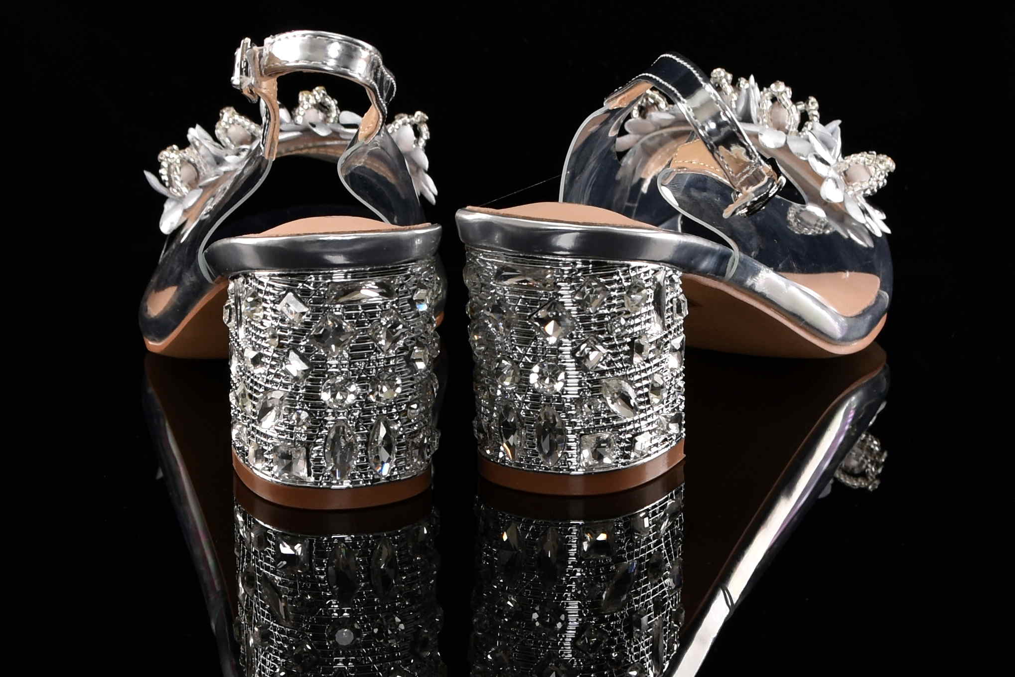 Glamour Silikonowe Sandałki "Żelki” na Zdobionym Obcasie Blask i Komfort Klasy Premium D&A Barski MR51-725 SILVER/Srebrny - zdjęcie 5