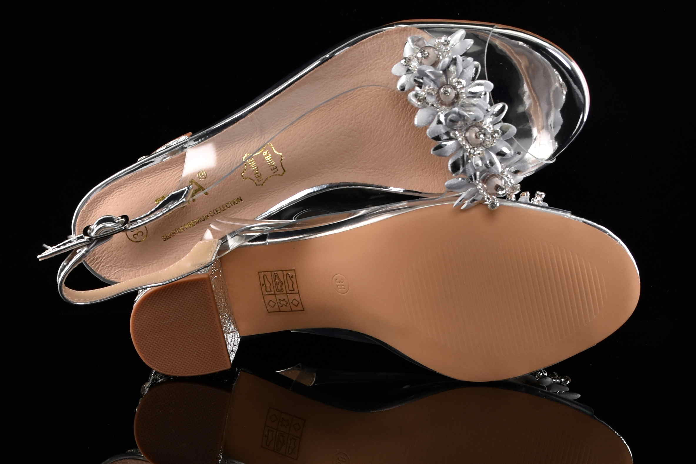 Glamour Silikonowe Sandałki "Żelki” na Zdobionym Obcasie Blask i Komfort Klasy Premium D&A Barski MR51-725 SILVER/Srebrny - zdjęcie 6