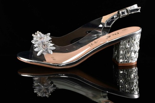 Glamour Silikonowe Sandałki "Żelki” na Zdobionym Obcasie Blask i Komfort Klasy Premium D&A Barski MR51-725 SILVER/Srebrny - zdjęcie 9