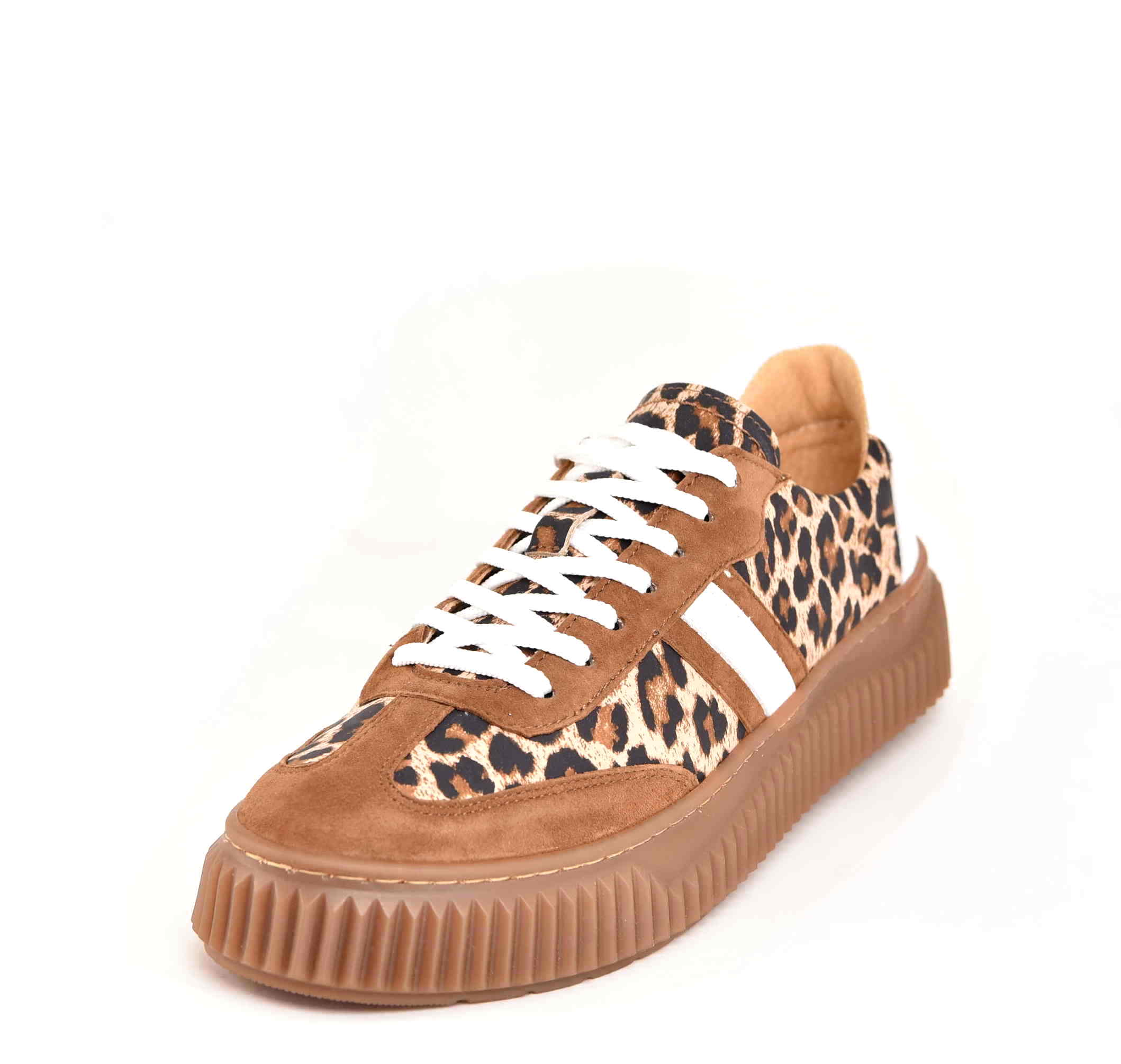 Damskie Sneakersy Na Grubej Podeszwie Naturalny Zamsz w Obłędnym Kolorze Karmelowym z Panterką KARO W-20732-1573F Karmel - zdjęcie 2