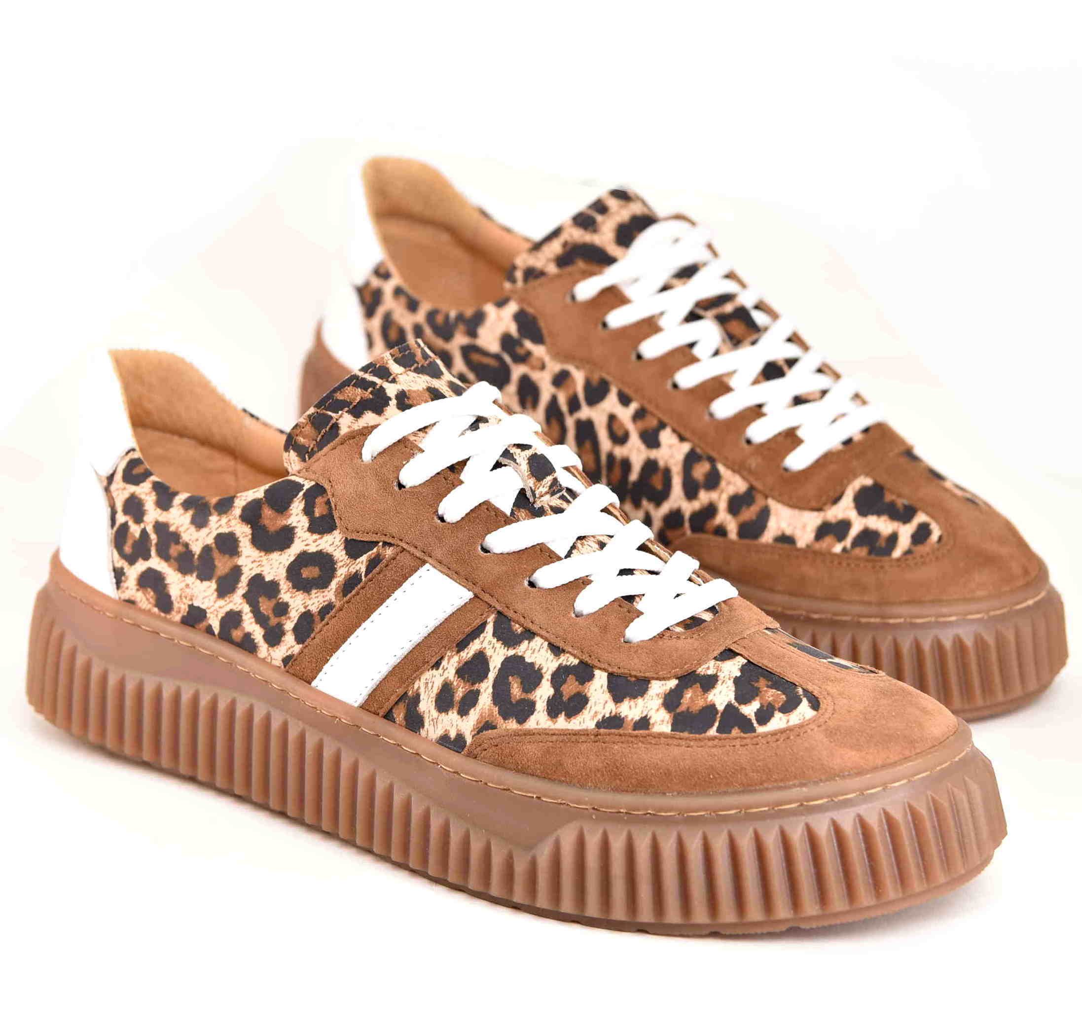 Damskie Sneakersy Na Grubej Podeszwie Naturalny Zamsz w Obłędnym Kolorze Karmelowym z Panterką KARO W-20732-1573F Karmel - zdjęcie 3