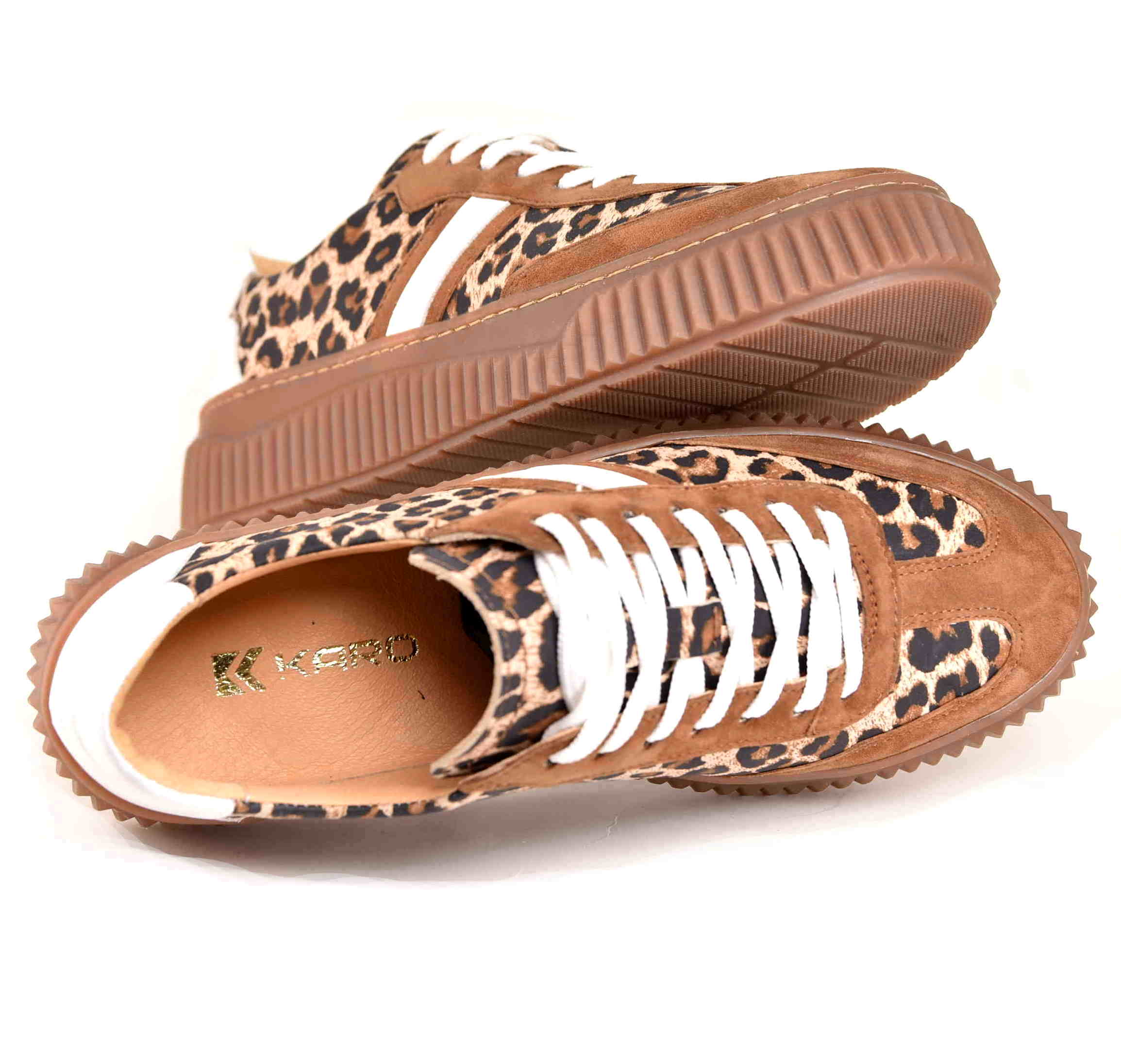 Damskie Sneakersy Na Grubej Podeszwie Naturalny Zamsz w Obłędnym Kolorze Karmelowym z Panterką KARO W-20732-1573F Karmel - zdjęcie 4