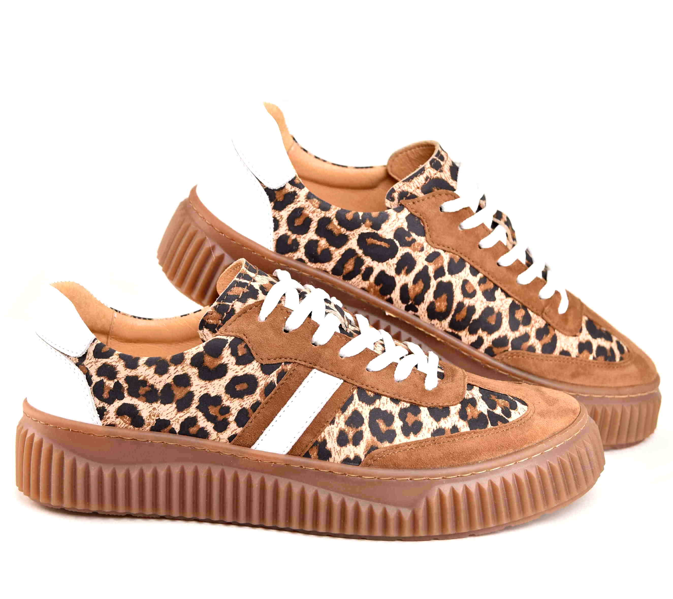 Damskie Sneakersy Na Grubej Podeszwie Naturalny Zamsz w Obłędnym Kolorze Karmelowym z Panterką KARO W-20732-1573F Karmel - zdjęcie 5