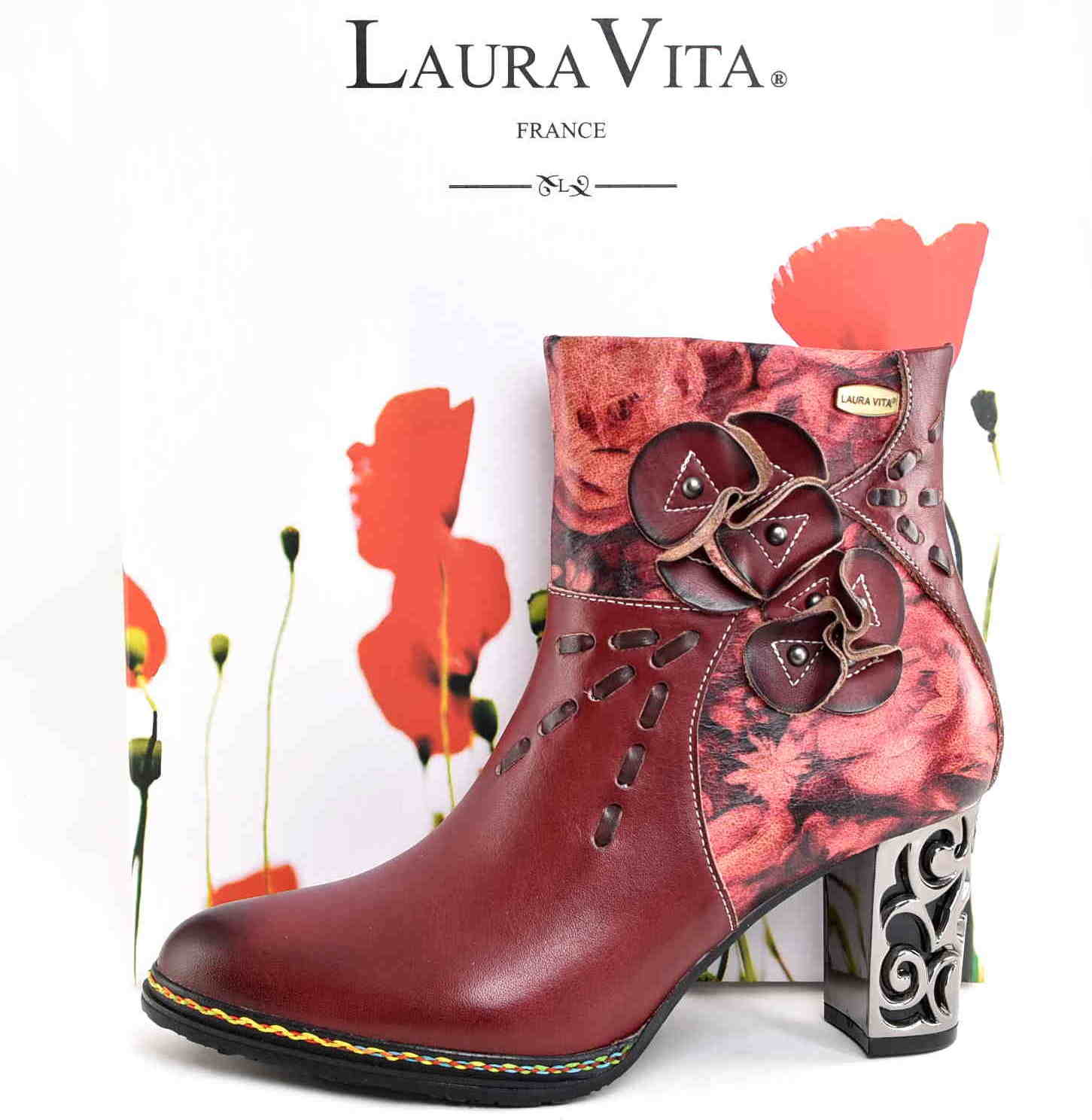 Botki z Naturalnej Skóry Artystyczny Design i Komfort w Pięknym Kolorze Wina LAURA VITA 0007317 LEDAO 43 WINE/Bordo/Multikolor