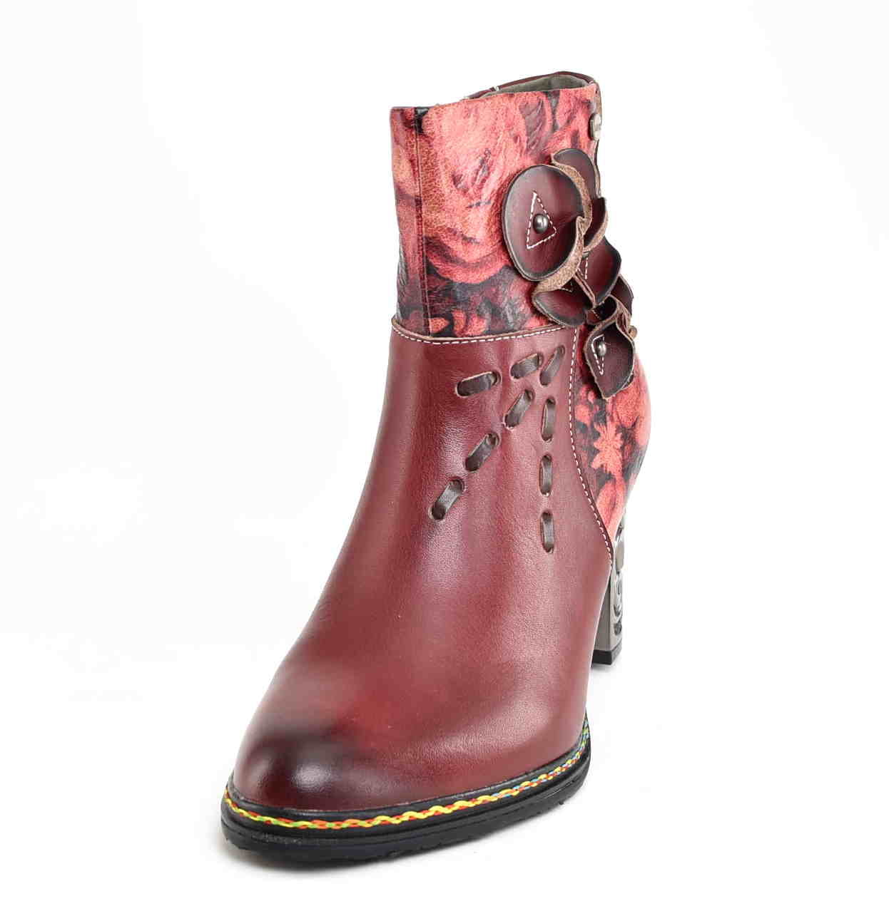Botki z Naturalnej Skóry Artystyczny Design i Komfort w Pięknym Kolorze Wina LAURA VITA 0007317 LEDAO 43 WINE/Bordo/Multikolor - zdjęcie 2