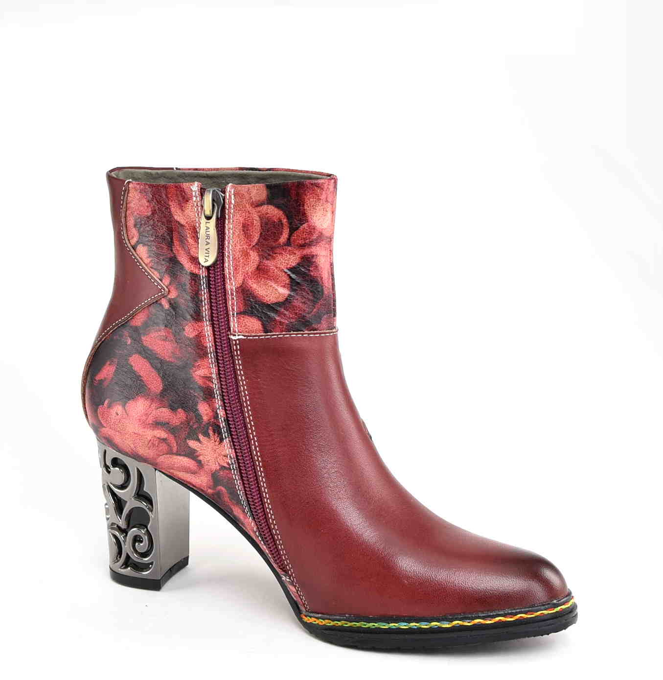 Botki z Naturalnej Skóry Artystyczny Design i Komfort w Pięknym Kolorze Wina LAURA VITA 0007317 LEDAO 43 WINE/Bordo/Multikolor - zdjęcie 3