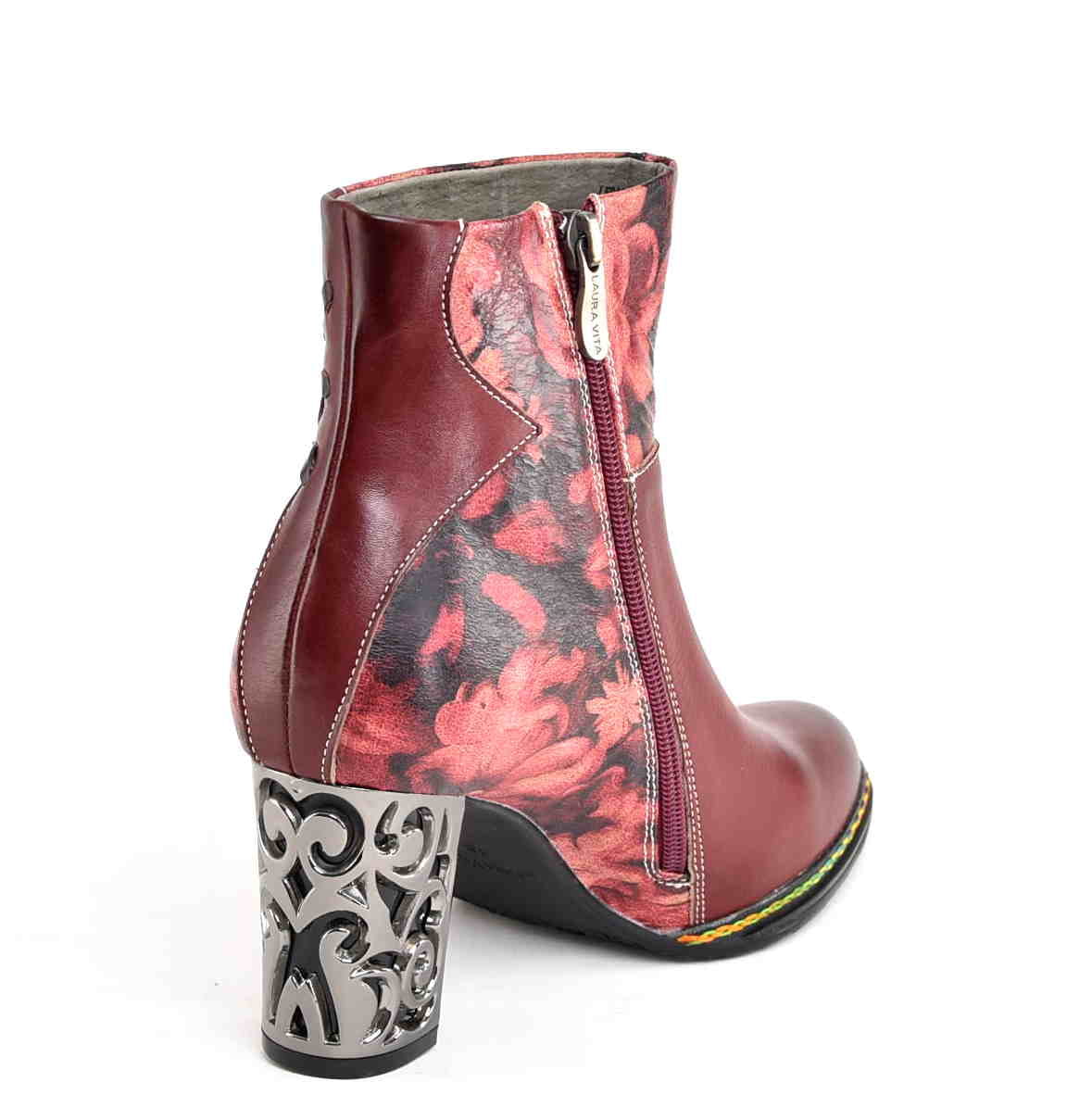 Botki z Naturalnej Skóry Artystyczny Design i Komfort w Pięknym Kolorze Wina LAURA VITA 0007317 LEDAO 43 WINE/Bordo/Multikolor - zdjęcie 4