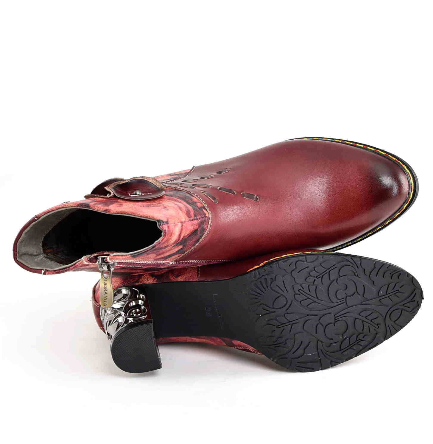 Botki z Naturalnej Skóry Artystyczny Design i Komfort w Pięknym Kolorze Wina LAURA VITA 0007317 LEDAO 43 WINE/Bordo/Multikolor - zdjęcie 6