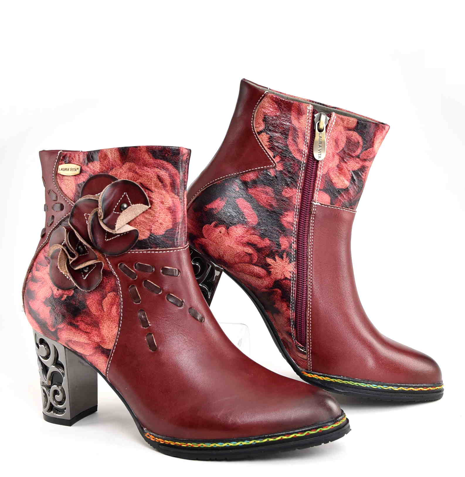 Botki z Naturalnej Skóry Artystyczny Design i Komfort w Pięknym Kolorze Wina LAURA VITA 0007317 LEDAO 43 WINE/Bordo/Multikolor - zdjęcie 7