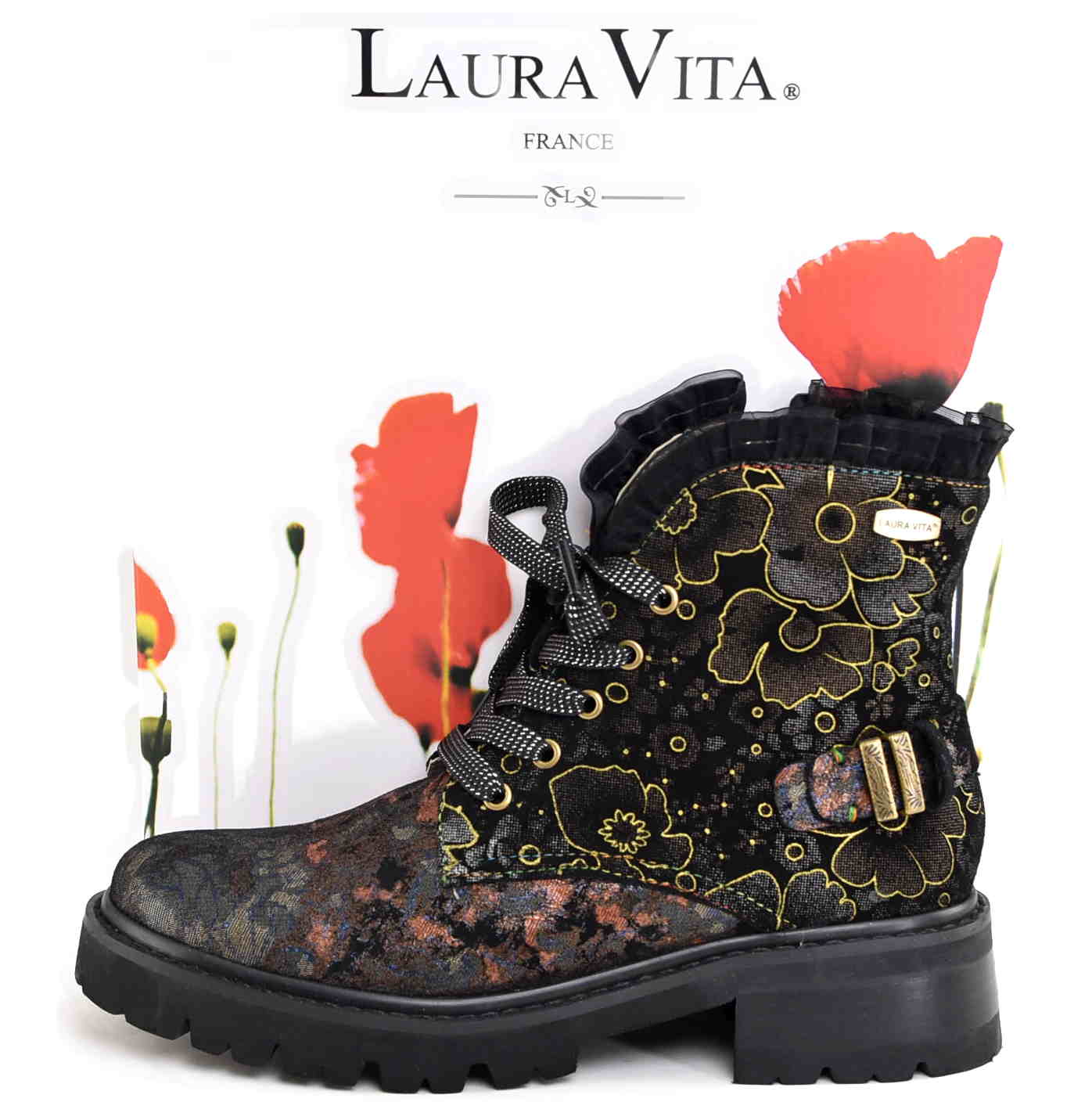 Artystyczne Skórzane Damskie Trzewiki Traperki LAURA VITA 0007211 KOULEO 47 NOIR/Czarny - zdjęcie 1