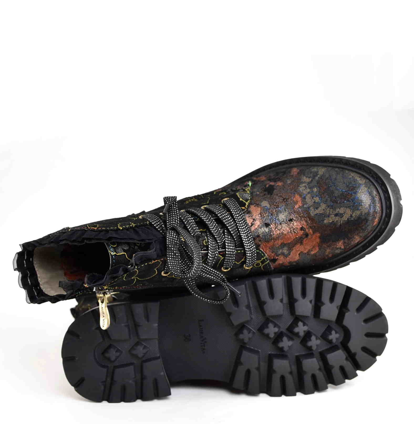 Artystyczne Skórzane Damskie Trzewiki Traperki LAURA VITA 0007211 KOULEO 47 NOIR/Czarny - zdjęcie 6