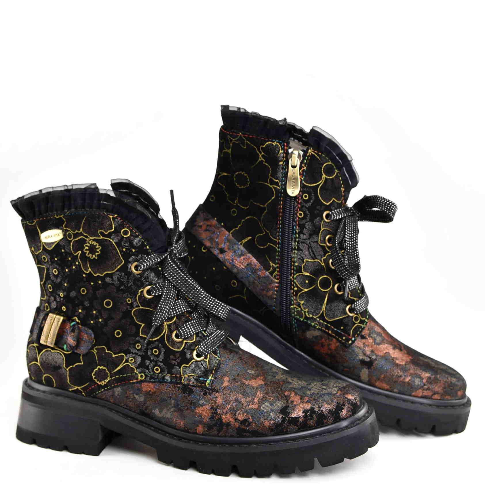 Artystyczne Skórzane Damskie Trzewiki Traperki LAURA VITA 0007211 KOULEO 47 NOIR/Czarny - zdjęcie 7