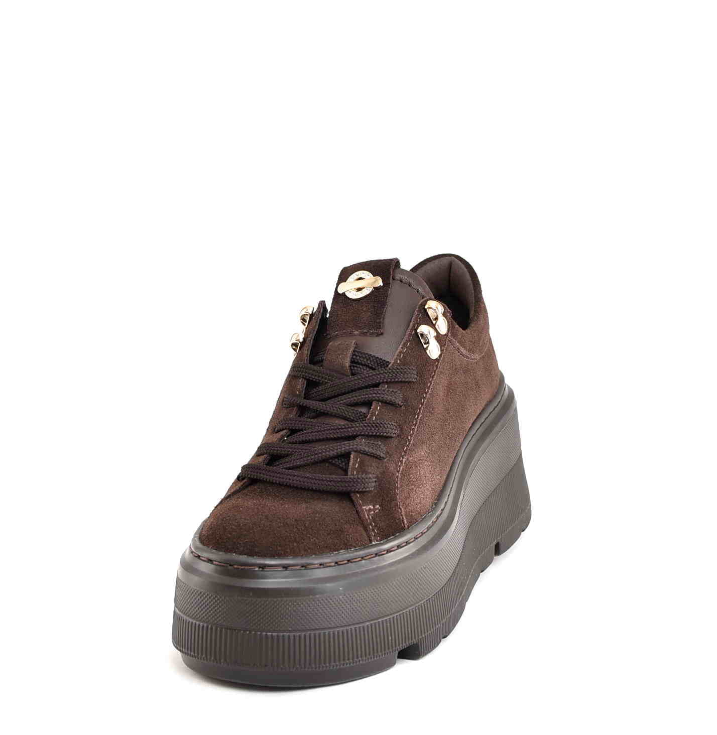 Damskie Sneakersy na Platformie z Naturalnego Zamszu Czekoladowy MUST HAVE Sezonu KARO W-20123-1993F Ciemny Brąz - zdjęcie 2