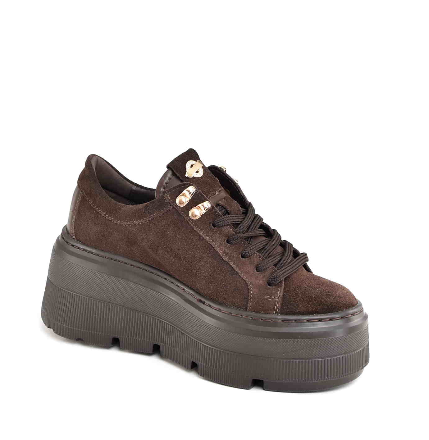 Damskie Sneakersy na Platformie z Naturalnego Zamszu Czekoladowy MUST HAVE Sezonu KARO W-20123-1993F Ciemny Brąz - zdjęcie 3