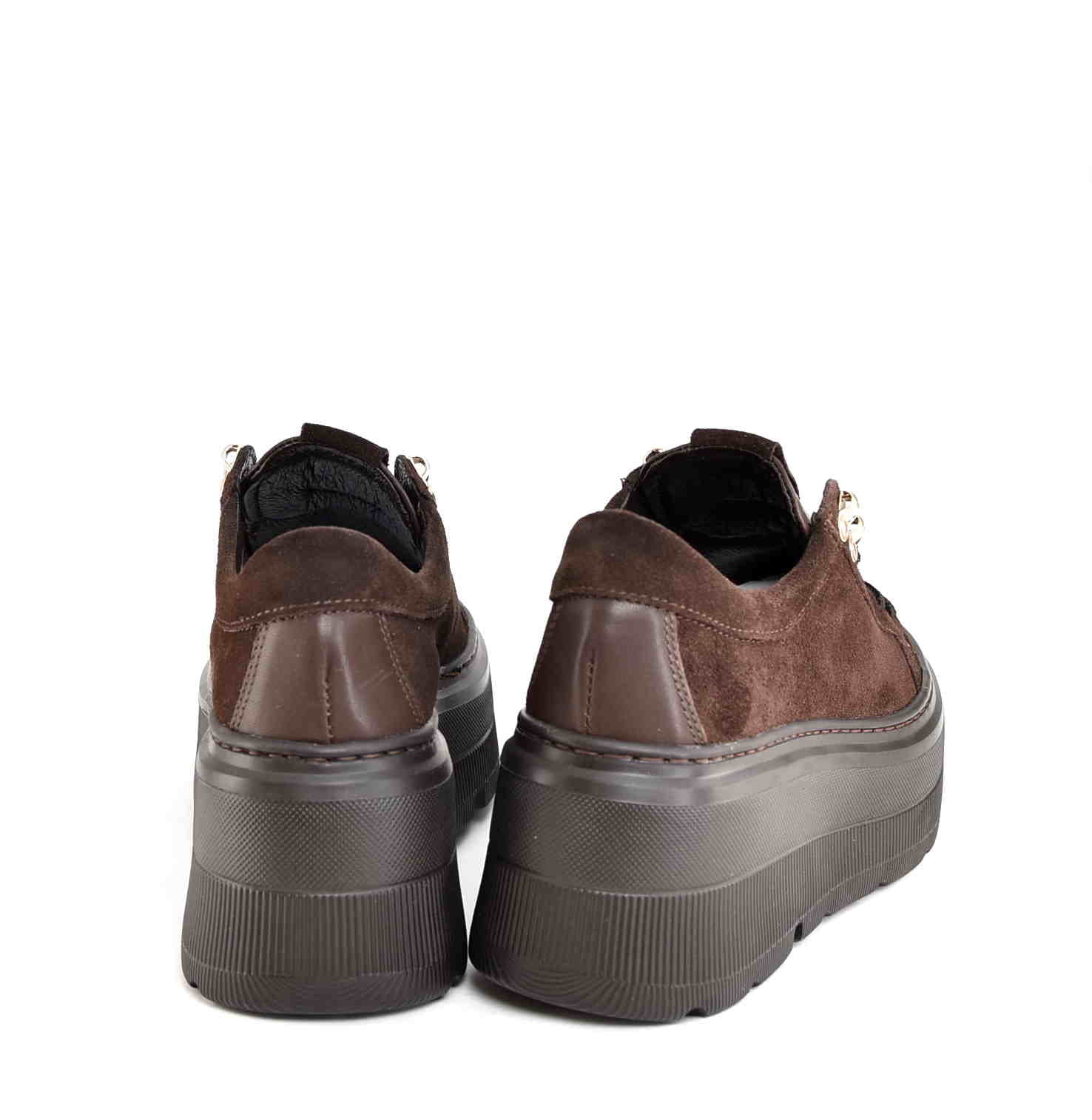 Damskie Sneakersy na Platformie z Naturalnego Zamszu Czekoladowy MUST HAVE Sezonu KARO W-20123-1993F Ciemny Brąz - zdjęcie 4