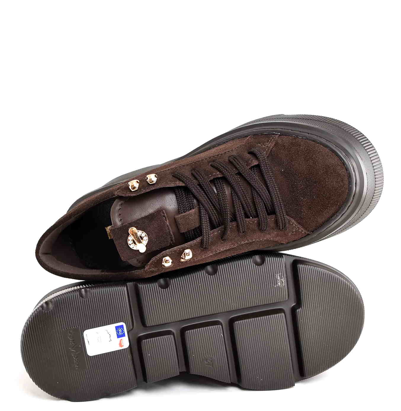 Damskie Sneakersy na Platformie z Naturalnego Zamszu Czekoladowy MUST HAVE Sezonu KARO W-20123-1993F Ciemny Brąz - zdjęcie 5