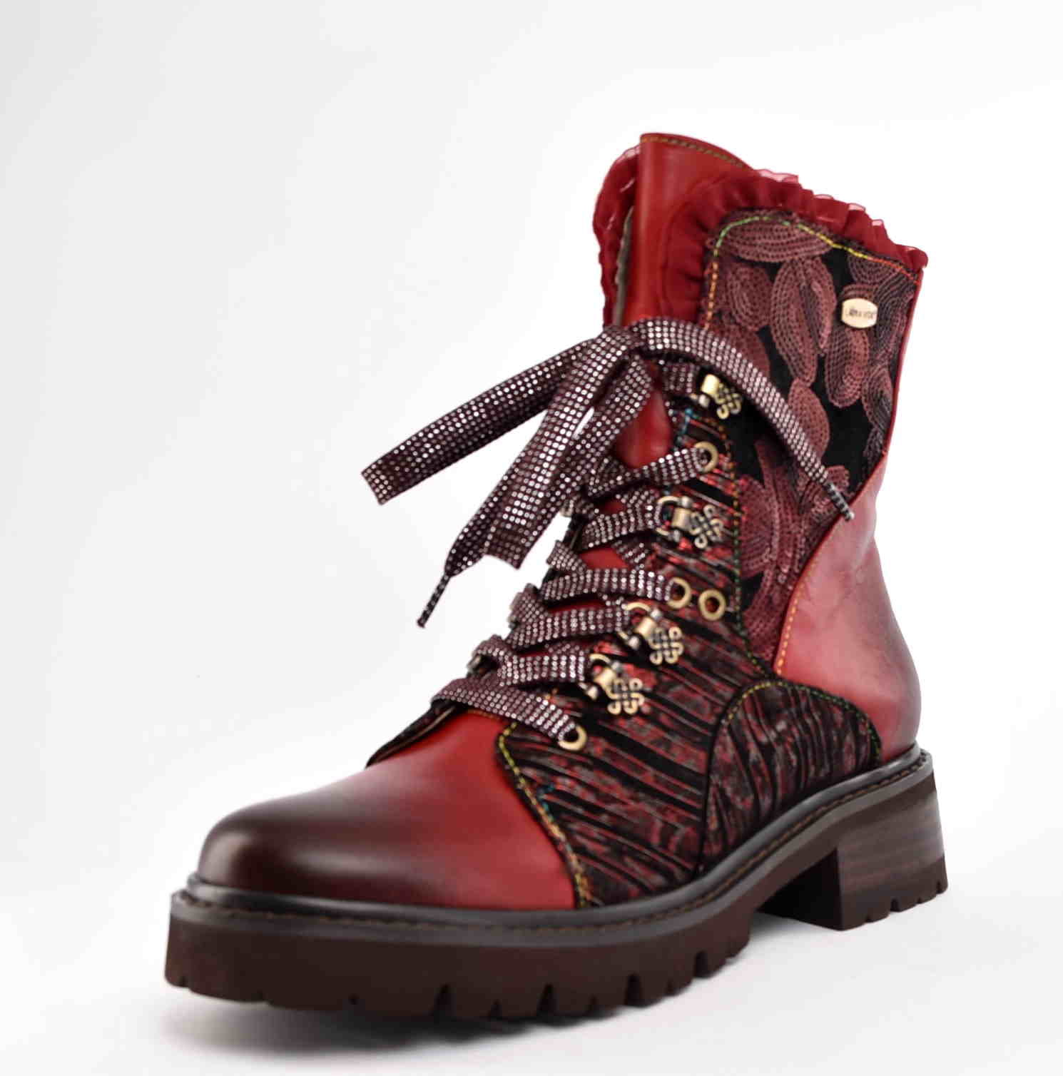 Artystyczne Skórzane Damskie Trzewiki Traperki LAURA VITA 0007365 KOULEO 16 ROUGE/Czerwony - zdjęcie 2