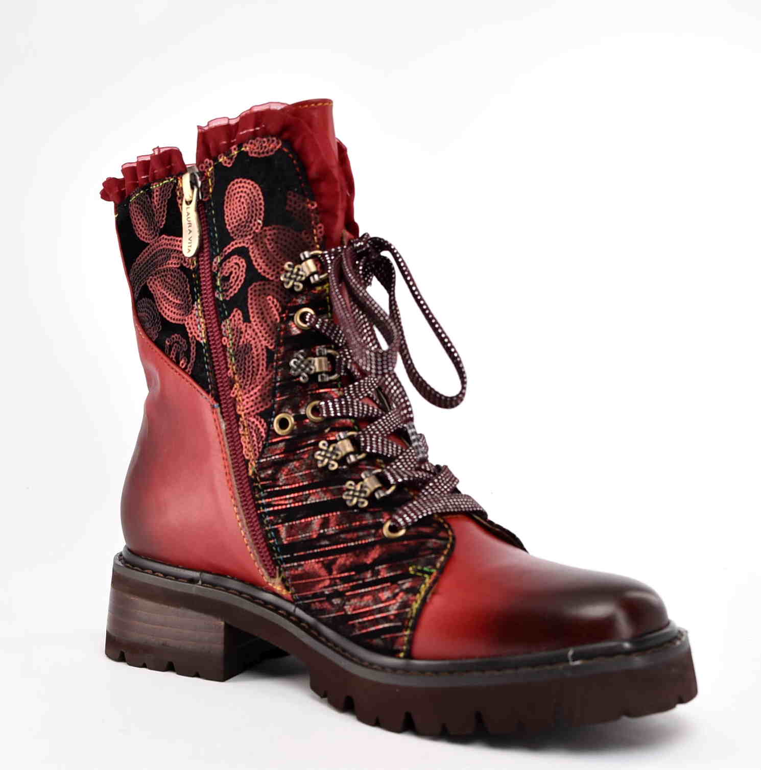 Artystyczne Skórzane Damskie Trzewiki Traperki LAURA VITA 0007365 KOULEO 16 ROUGE/Czerwony - zdjęcie 3