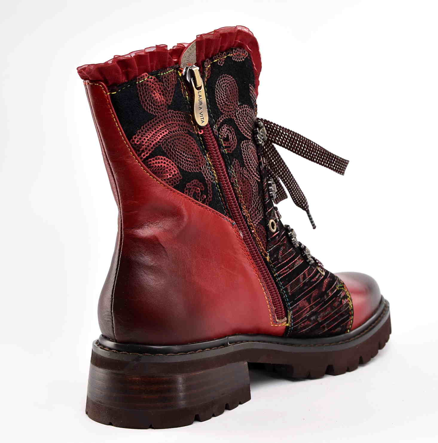 Artystyczne Skórzane Damskie Trzewiki Traperki LAURA VITA 0007365 KOULEO 16 ROUGE/Czerwony - zdjęcie 4