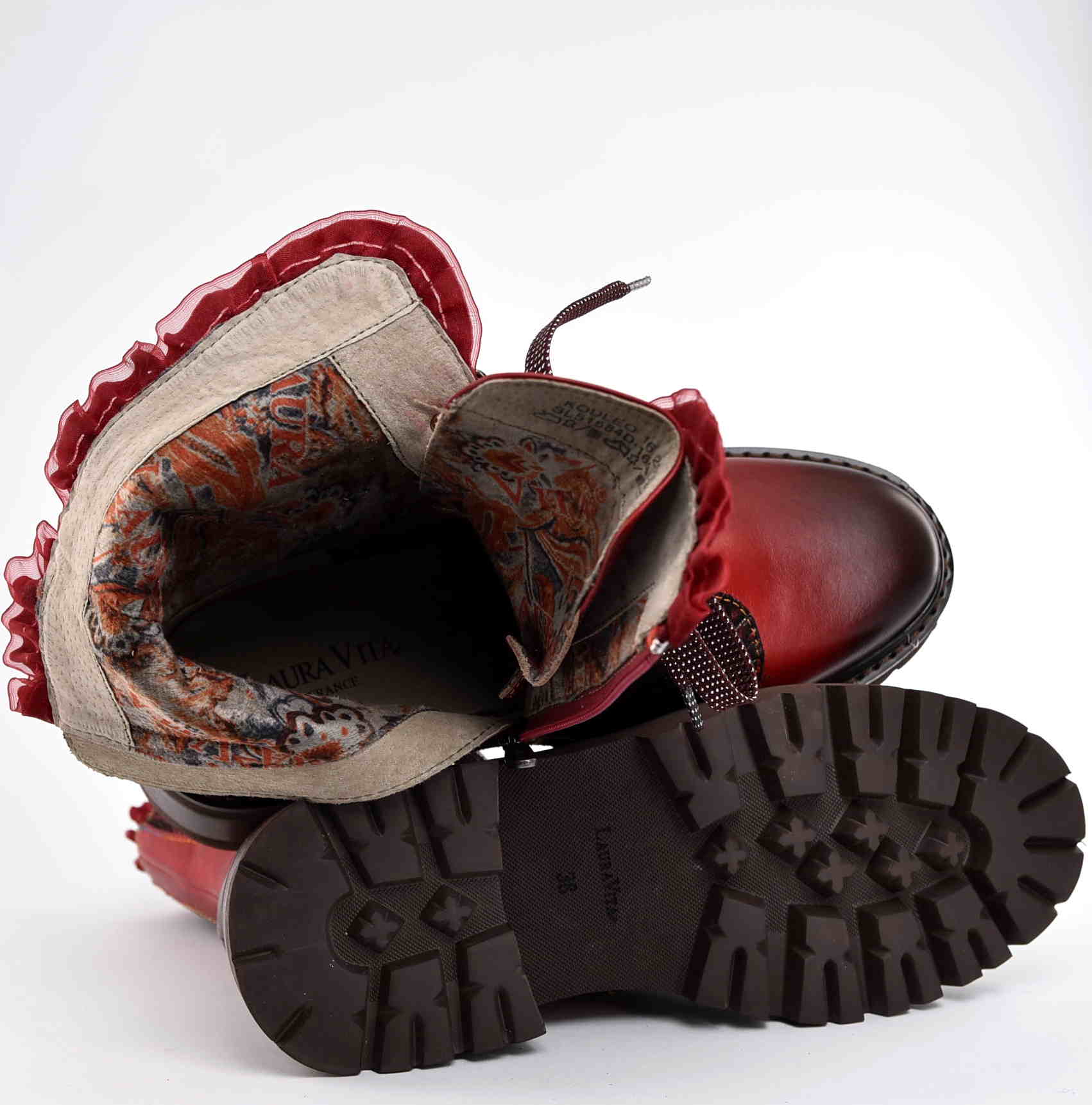 Artystyczne Skórzane Damskie Trzewiki Traperki LAURA VITA 0007365 KOULEO 16 ROUGE/Czerwony - zdjęcie 6