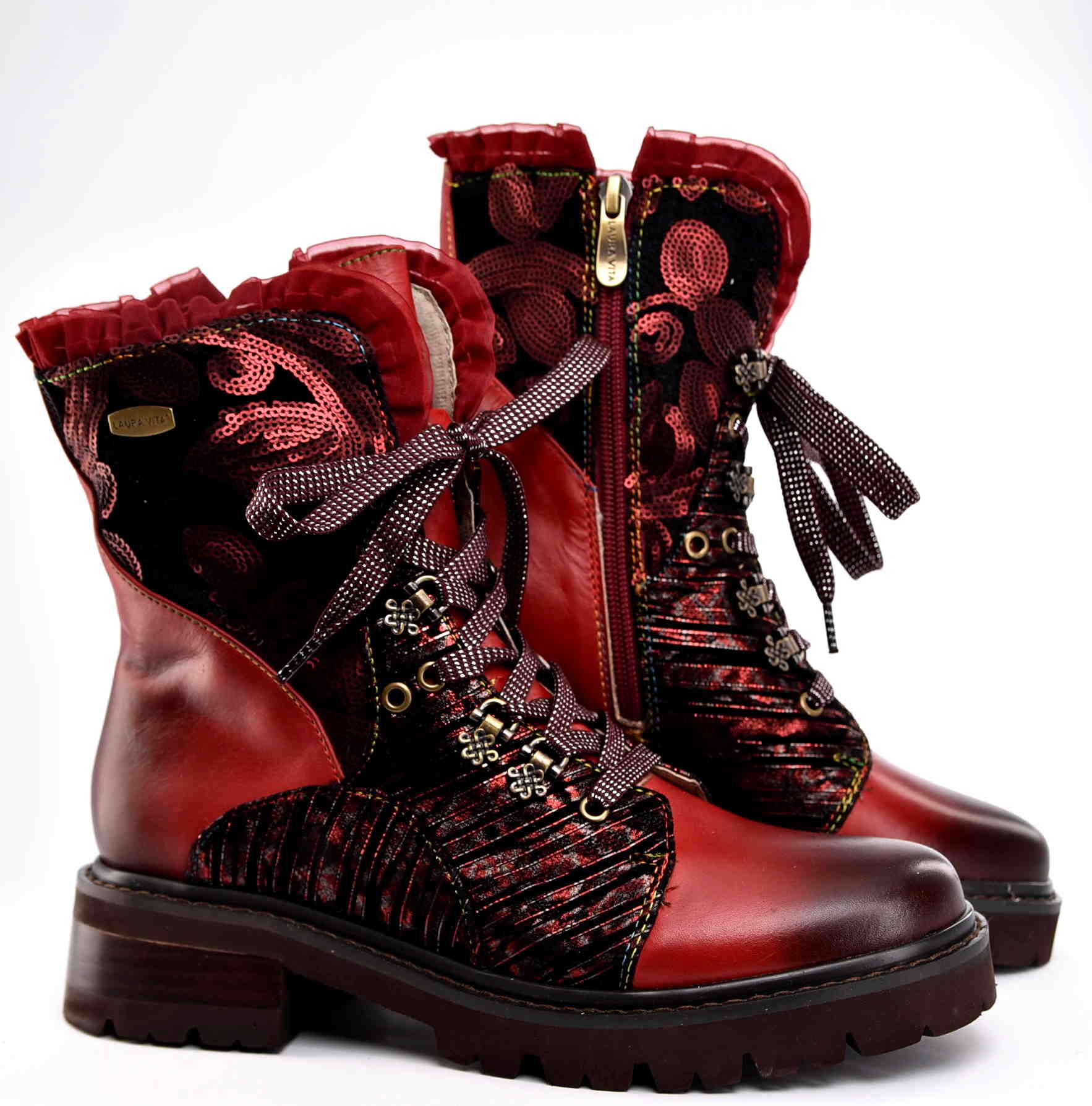 Artystyczne Skórzane Damskie Trzewiki Traperki LAURA VITA 0007365 KOULEO 16 ROUGE/Czerwony - zdjęcie 7