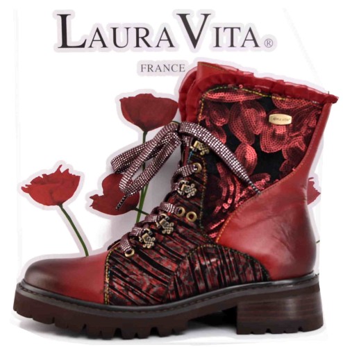 Artystyczne Skórzane Damskie Trzewiki Traperki LAURA VITA 0007365 KOULEO 16 ROUGE/Czerwony - zdjęcie 8