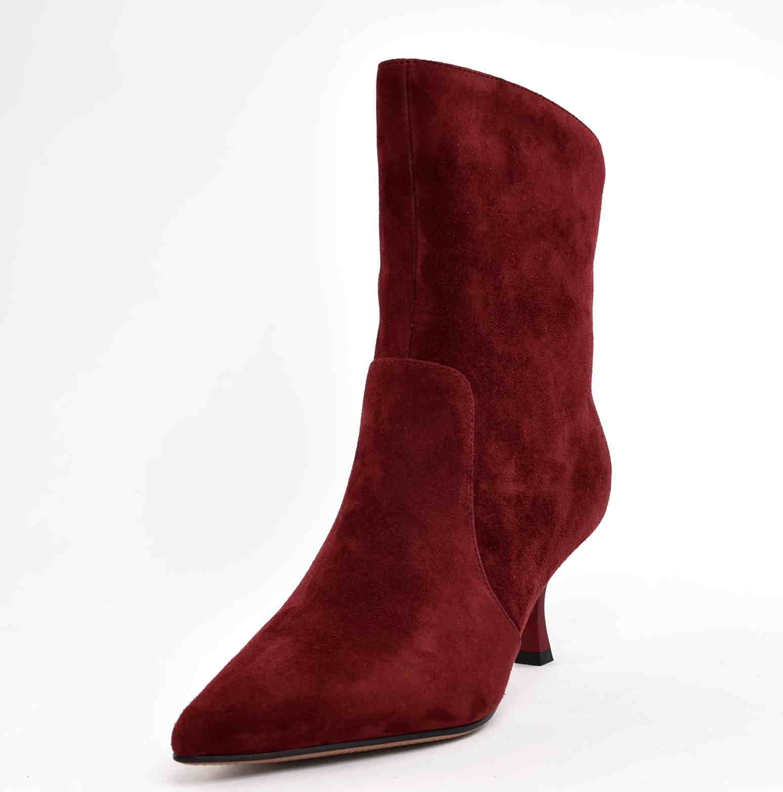 Botki Bordowy Szyk Niska Szpilka Naturalna Skóra Welur D&A S.BARSKI CR52-660 Wino/ Bordo - zdjęcie 2