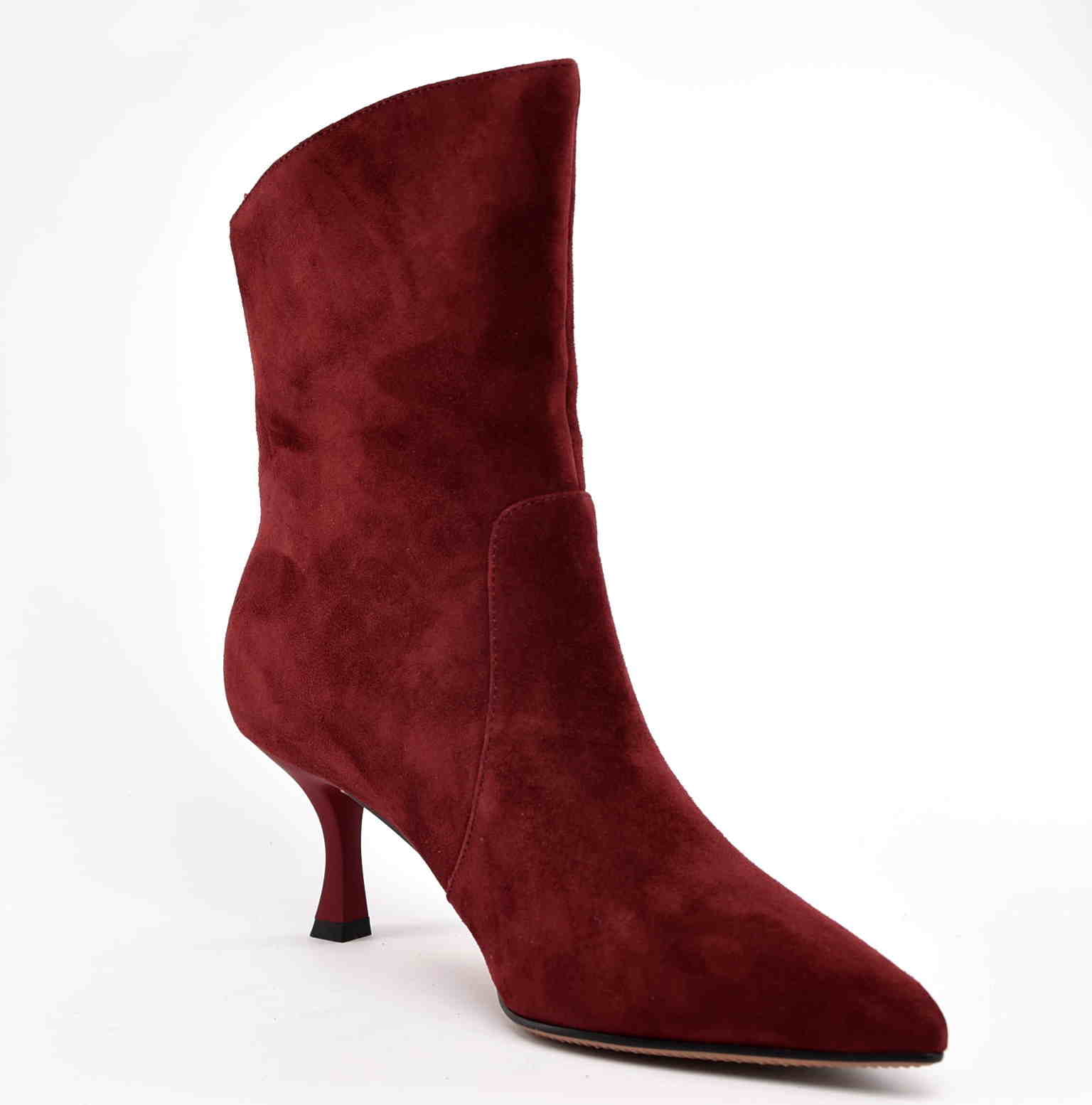 Botki Bordowy Szyk Niska Szpilka Naturalna Skóra Welur D&A S.BARSKI CR52-660 Wino/ Bordo - zdjęcie 3