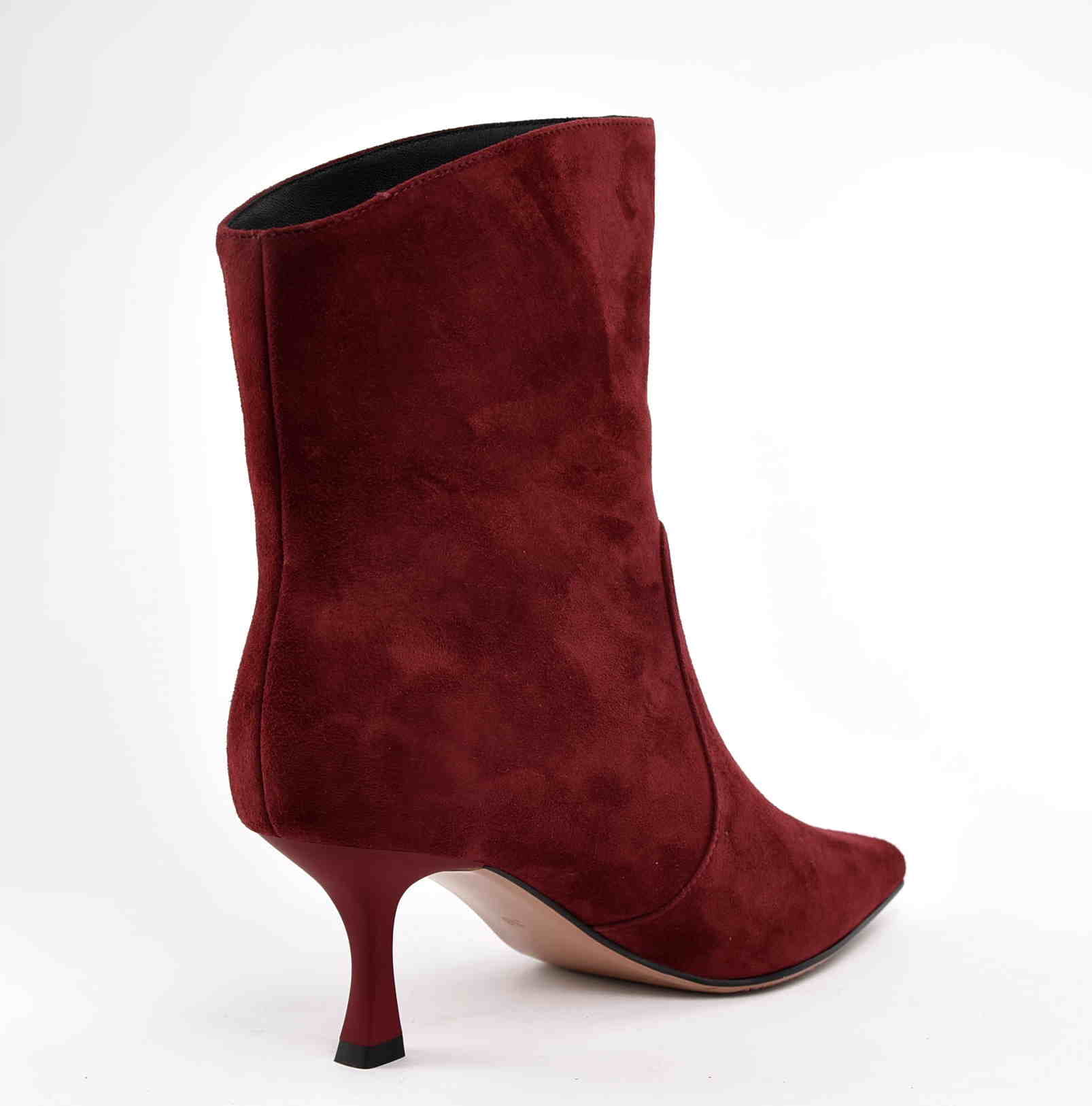 Botki Bordowy Szyk Niska Szpilka Naturalna Skóra Welur D&A S.BARSKI CR52-660 Wino/ Bordo - zdjęcie 4