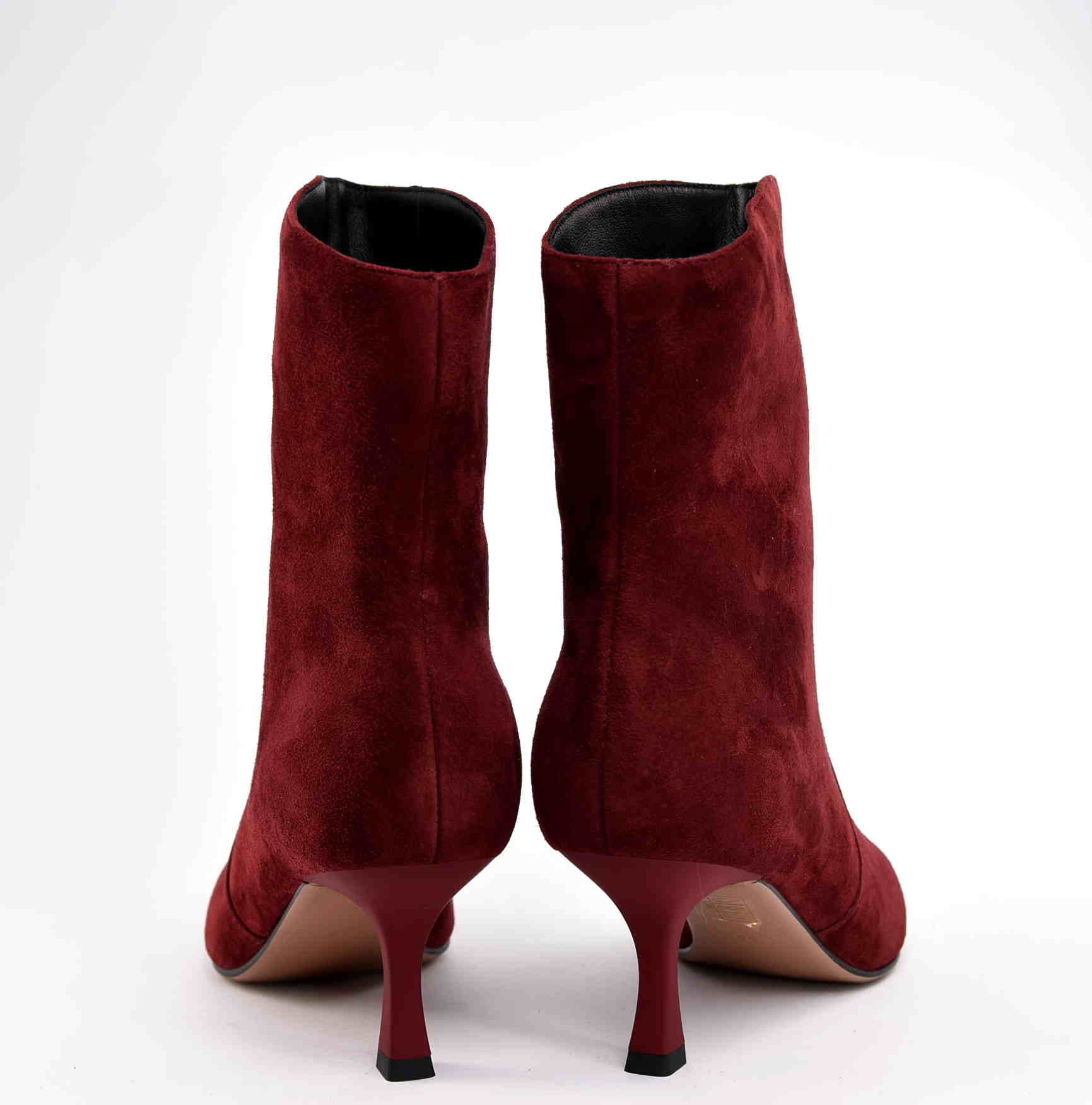 Botki Bordowy Szyk Niska Szpilka Naturalna Skóra Welur D&A S.BARSKI CR52-660 Wino/ Bordo - zdjęcie 5