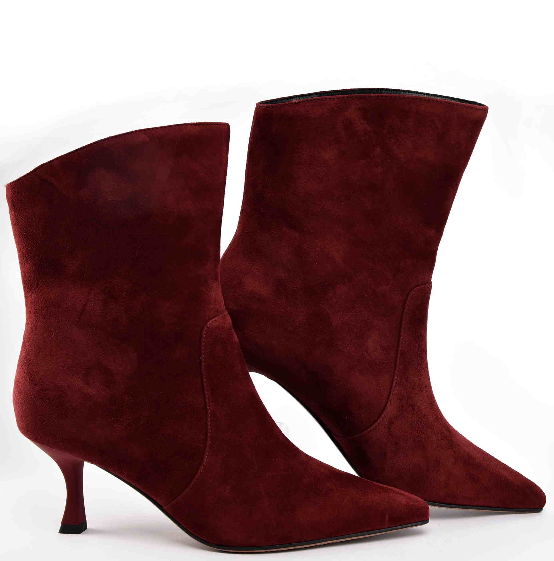 Botki Bordowy Szyk Niska Szpilka Naturalna Skóra Welur D&A S.BARSKI CR52-660 Wino/ Bordo - zdjęcie 6