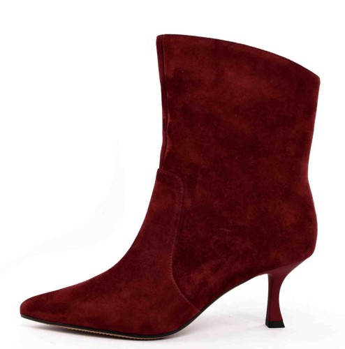 Botki Bordowy Szyk Niska Szpilka Naturalna Skóra Welur D&A S.BARSKI CR52-660 Wino/ Bordo - zdjęcie 7