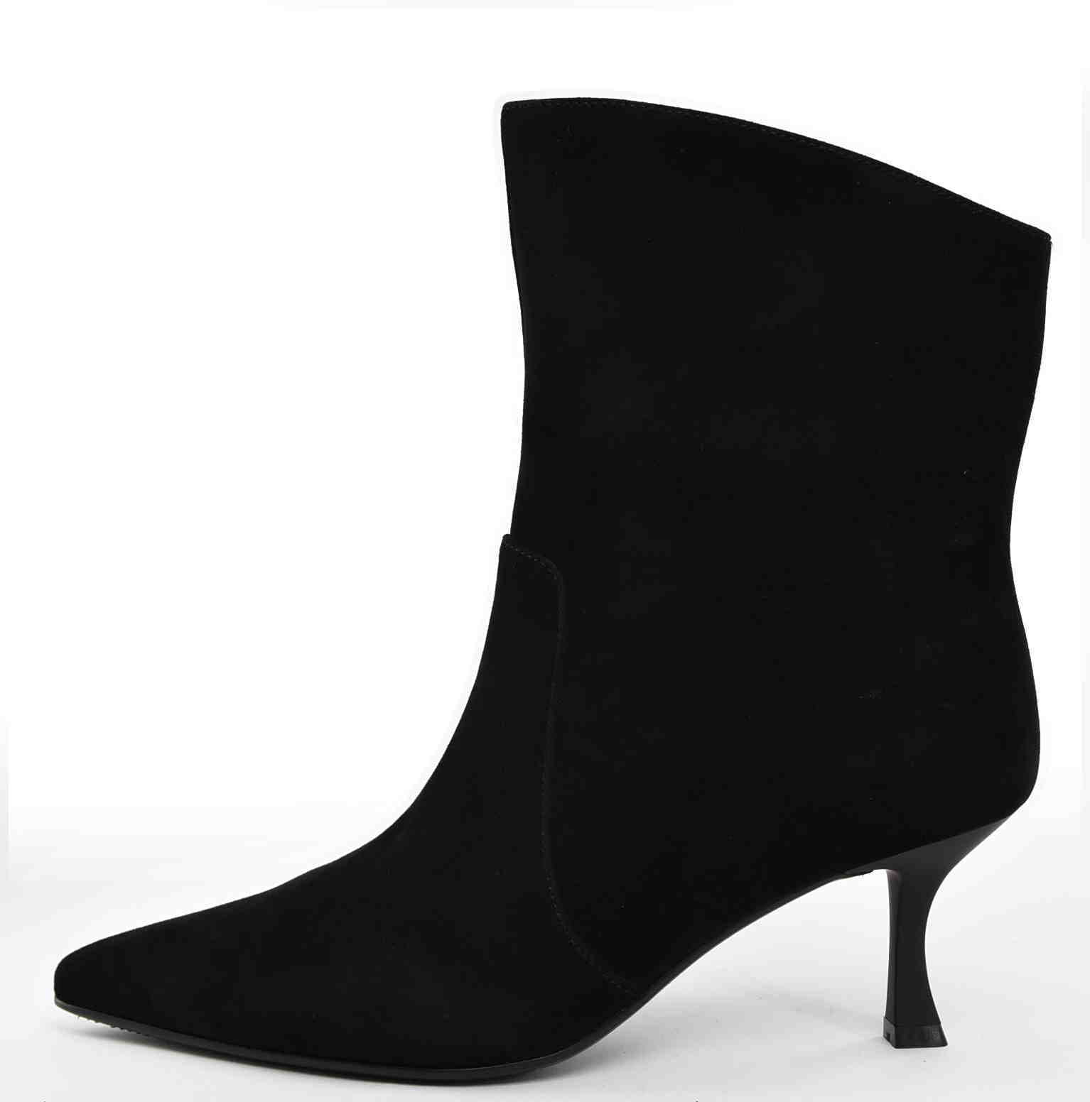 Botki Czarny Szyk Niska Szpilka Naturalna Skóra Welur D&A S.BARSKI CR52-660 Black/Czarny