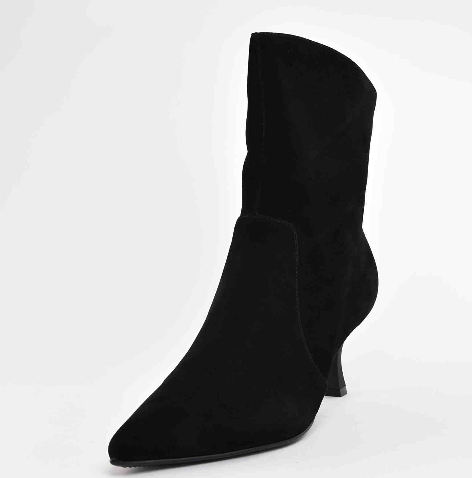 Botki Czarny Szyk Niska Szpilka Naturalna Skóra Welur D&A S.BARSKI CR52-660 Black/Czarny - zdjęcie 2