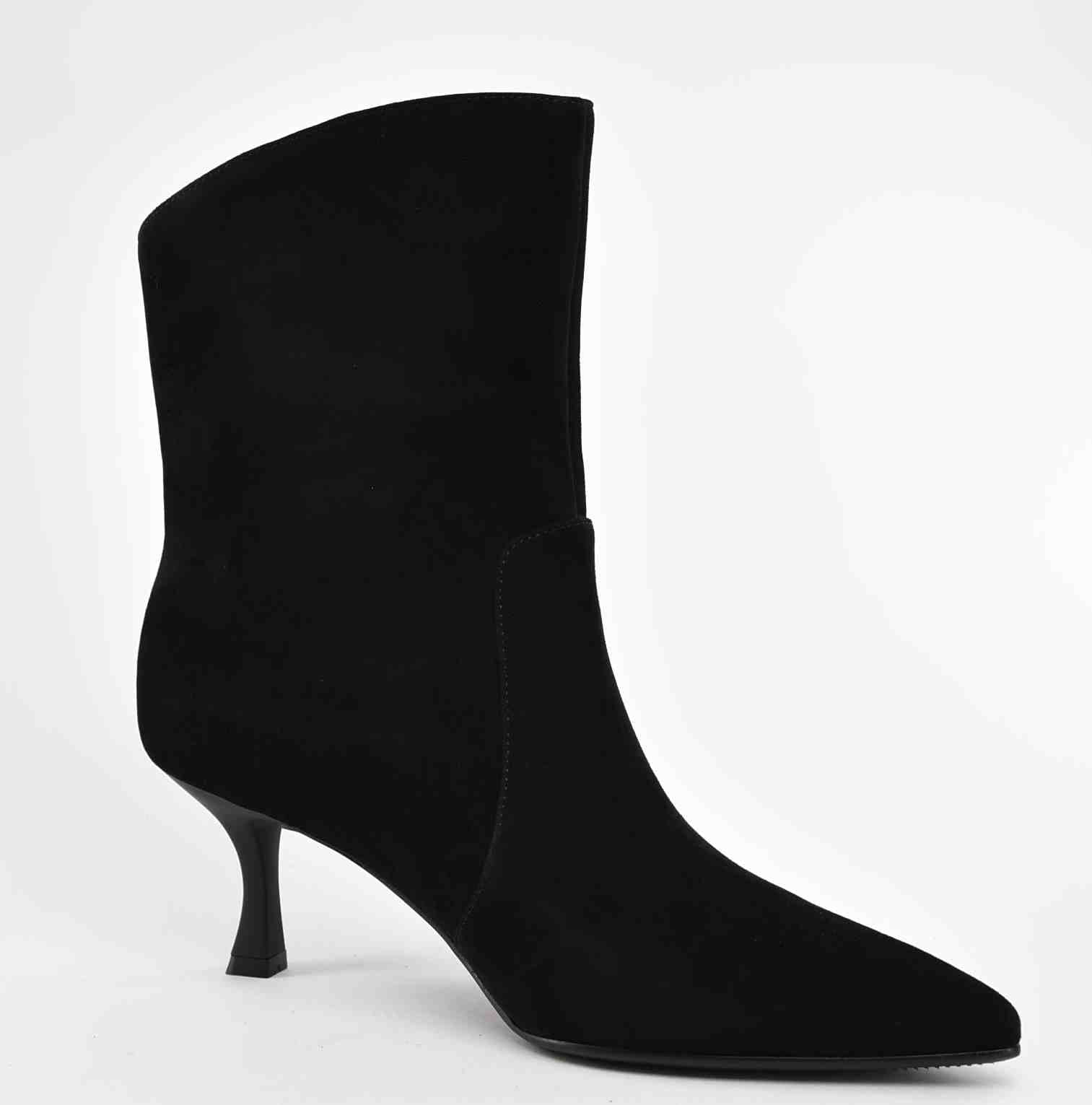 Botki Czarny Szyk Niska Szpilka Naturalna Skóra Welur D&A S.BARSKI CR52-660 Black/Czarny - zdjęcie 3