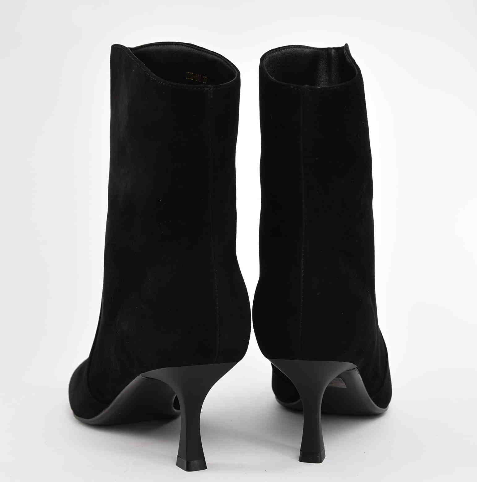 Botki Czarny Szyk Niska Szpilka Naturalna Skóra Welur D&A S.BARSKI CR52-660 Black/Czarny - zdjęcie 4