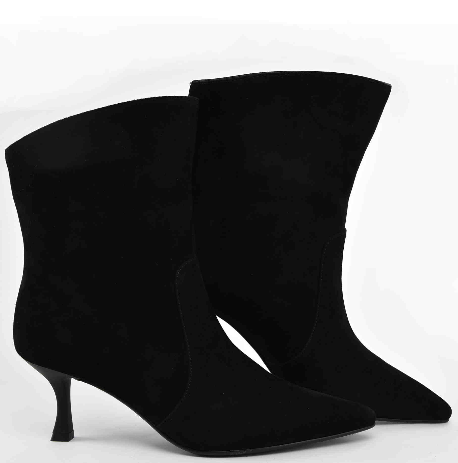 Botki Czarny Szyk Niska Szpilka Naturalna Skóra Welur D&A S.BARSKI CR52-660 Black/Czarny - zdjęcie 5