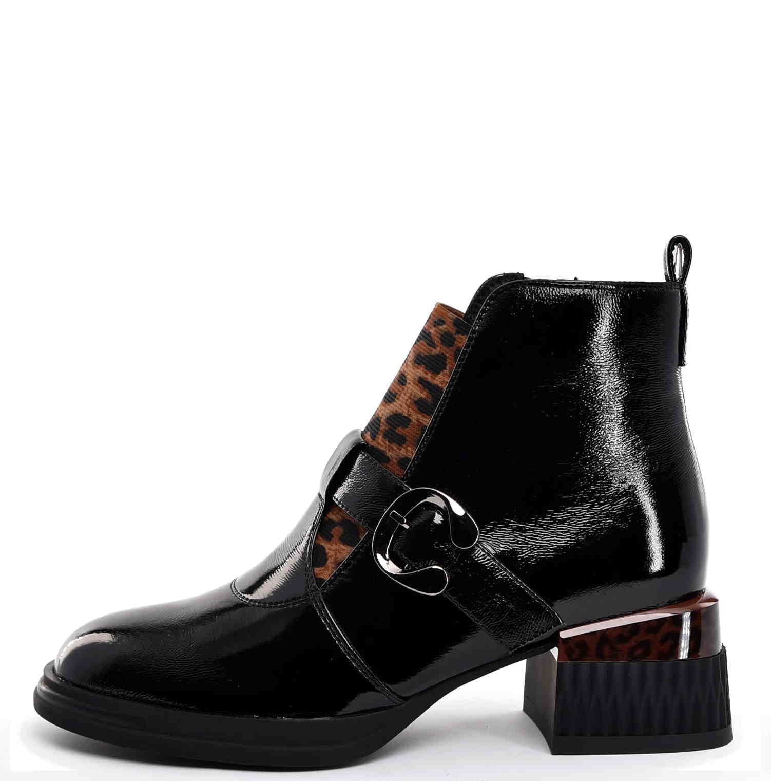 Botki z Naturalnej Skóry Lakierowanej Nowoczesna Elegancja ze Zwierzęcym Akcentem LORETTA VITALE C6909 Czarny - zdjęcie 1