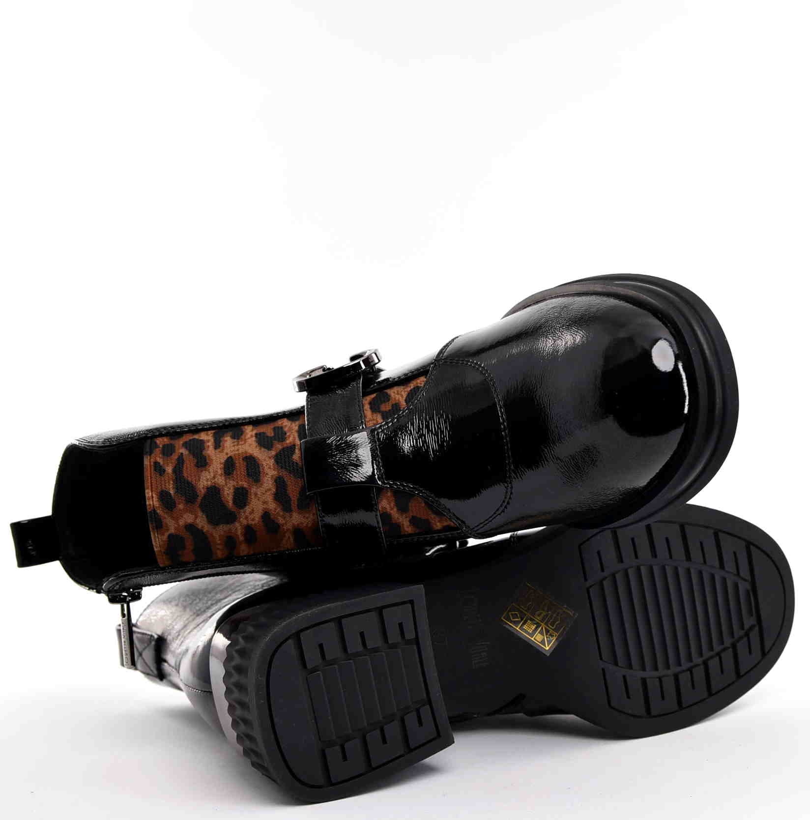 Botki z Naturalnej Skóry Lakierowanej Nowoczesna Elegancja ze Zwierzęcym Akcentem LORETTA VITALE C6909 Czarny - zdjęcie 5