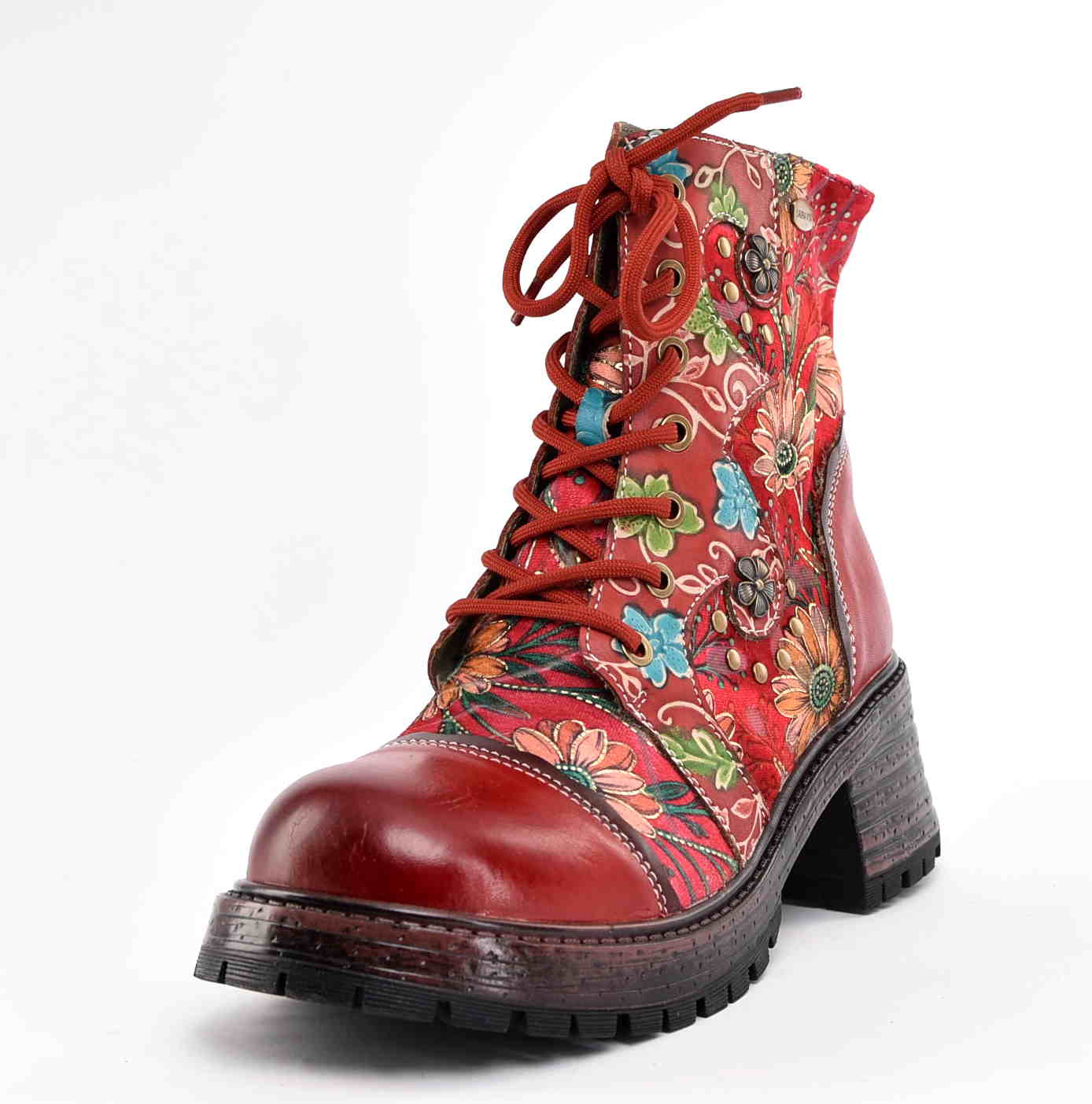 Artystyczne Skórzane Damskie Trzewiki Traperki LAURA VITA 0007165 KLEO 02 ROUGE/Czerwony - zdjęcie 2