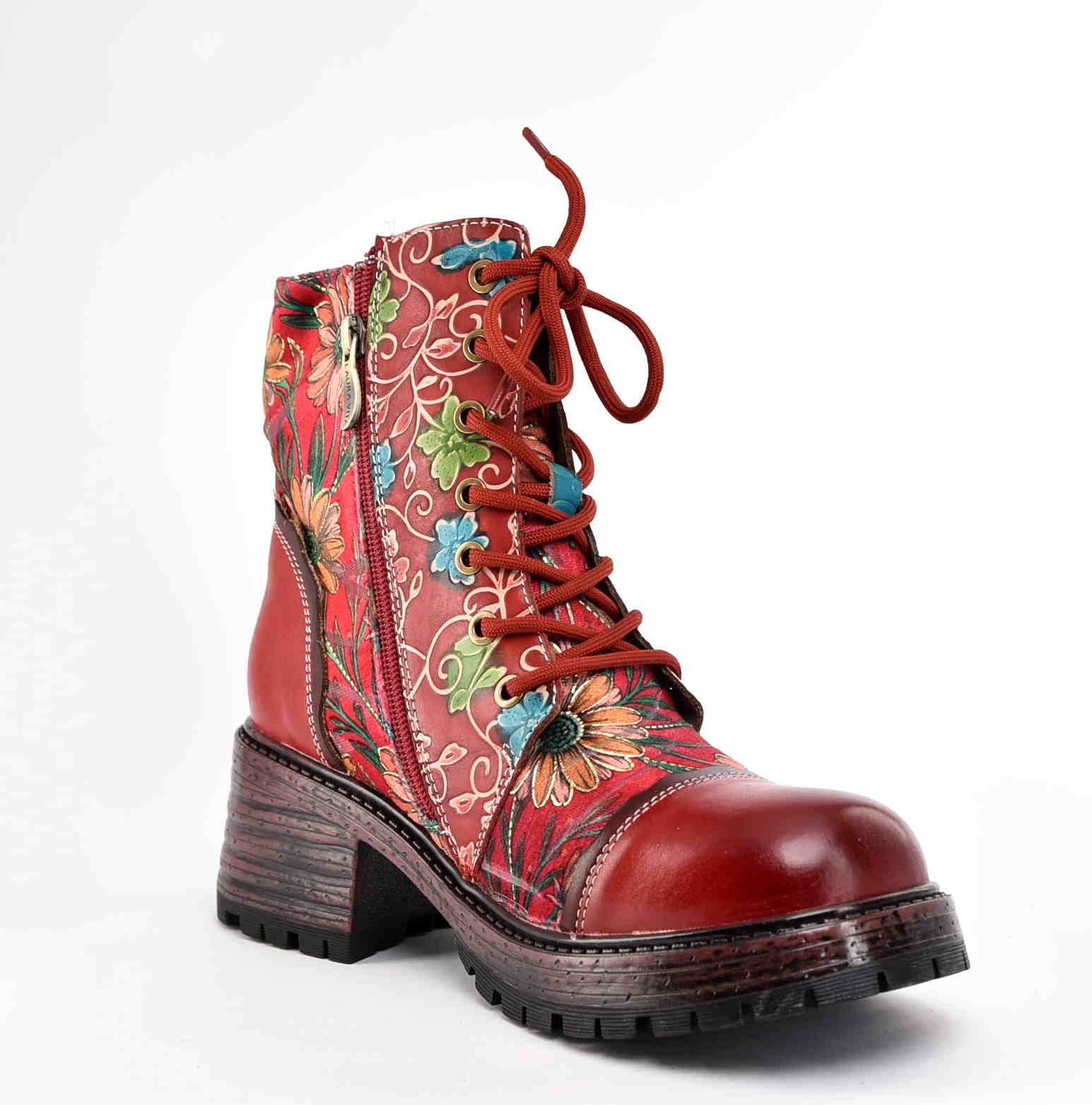 Artystyczne Skórzane Damskie Trzewiki Traperki LAURA VITA 0007165 KLEO 02 ROUGE/Czerwony - zdjęcie 3