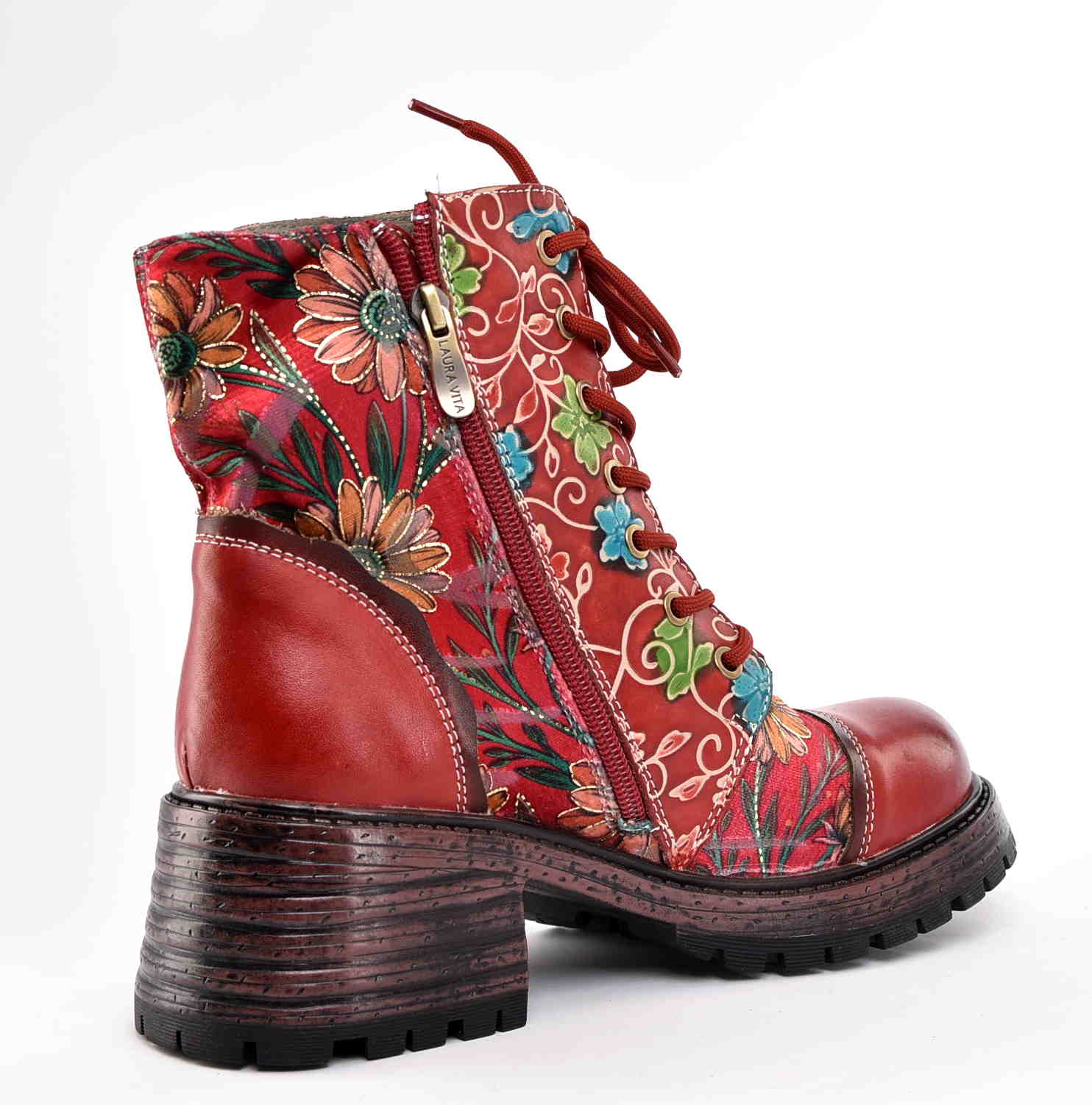 Artystyczne Skórzane Damskie Trzewiki Traperki LAURA VITA 0007165 KLEO 02 ROUGE/Czerwony - zdjęcie 4