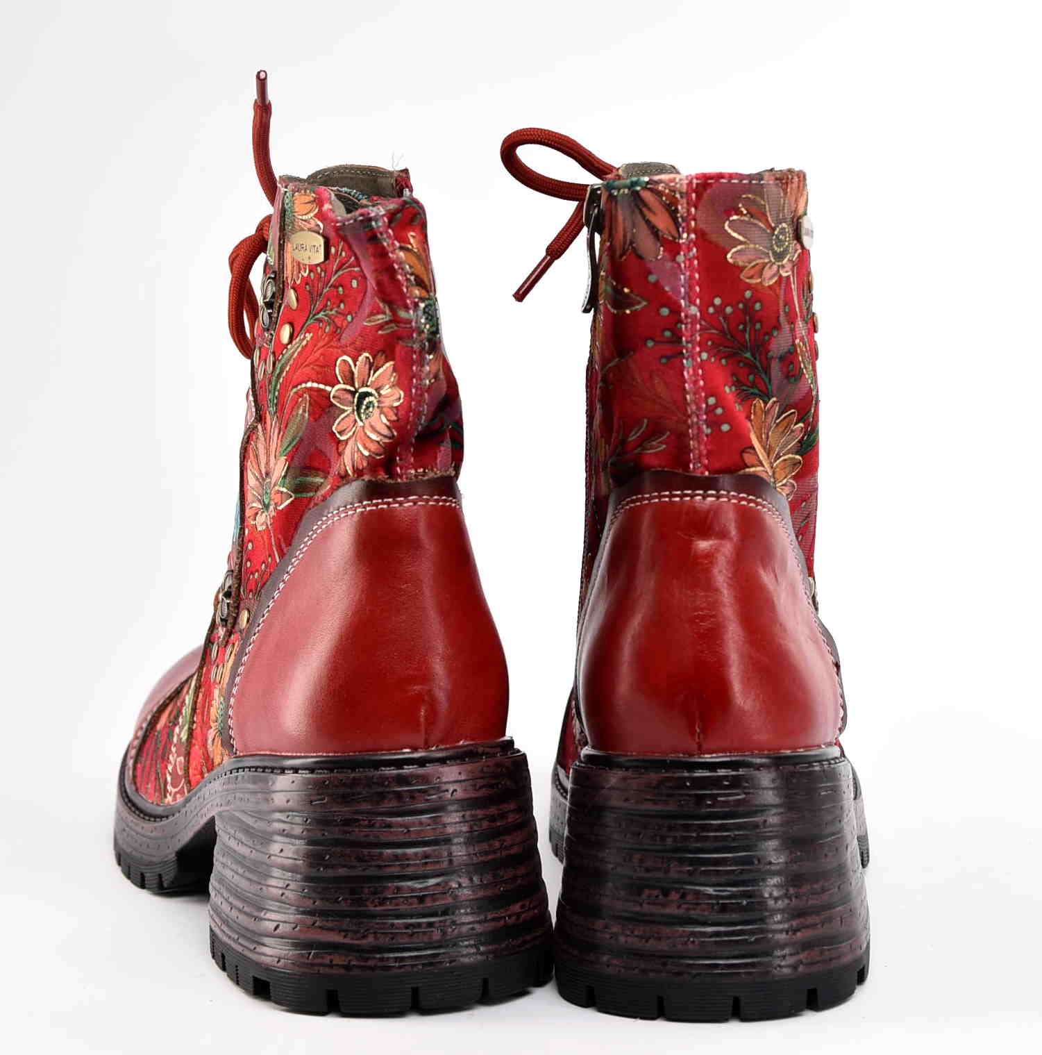 Artystyczne Skórzane Damskie Trzewiki Traperki LAURA VITA 0007165 KLEO 02 ROUGE/Czerwony - zdjęcie 5