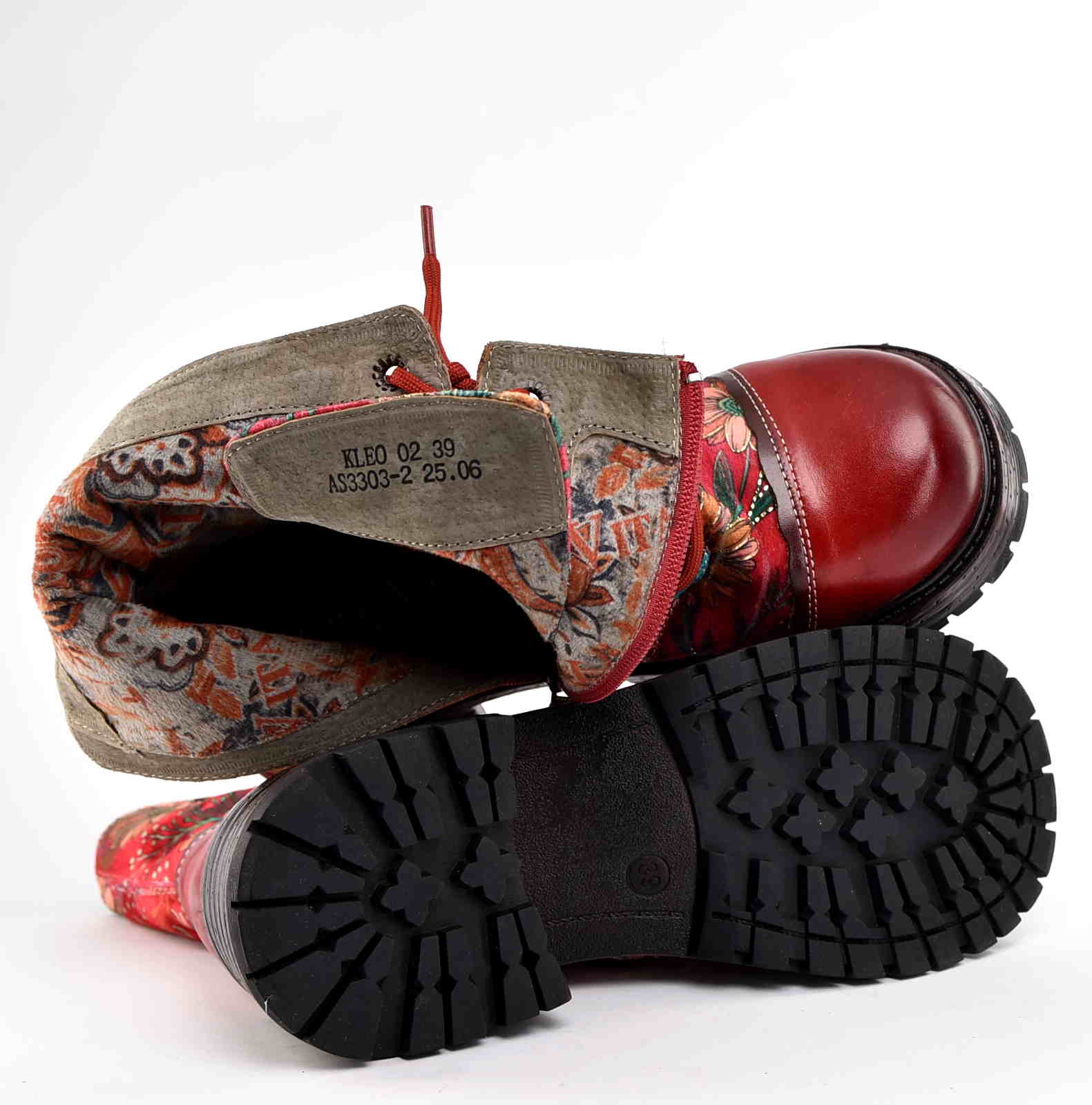 Artystyczne Skórzane Damskie Trzewiki Traperki LAURA VITA 0007165 KLEO 02 ROUGE/Czerwony - zdjęcie 6