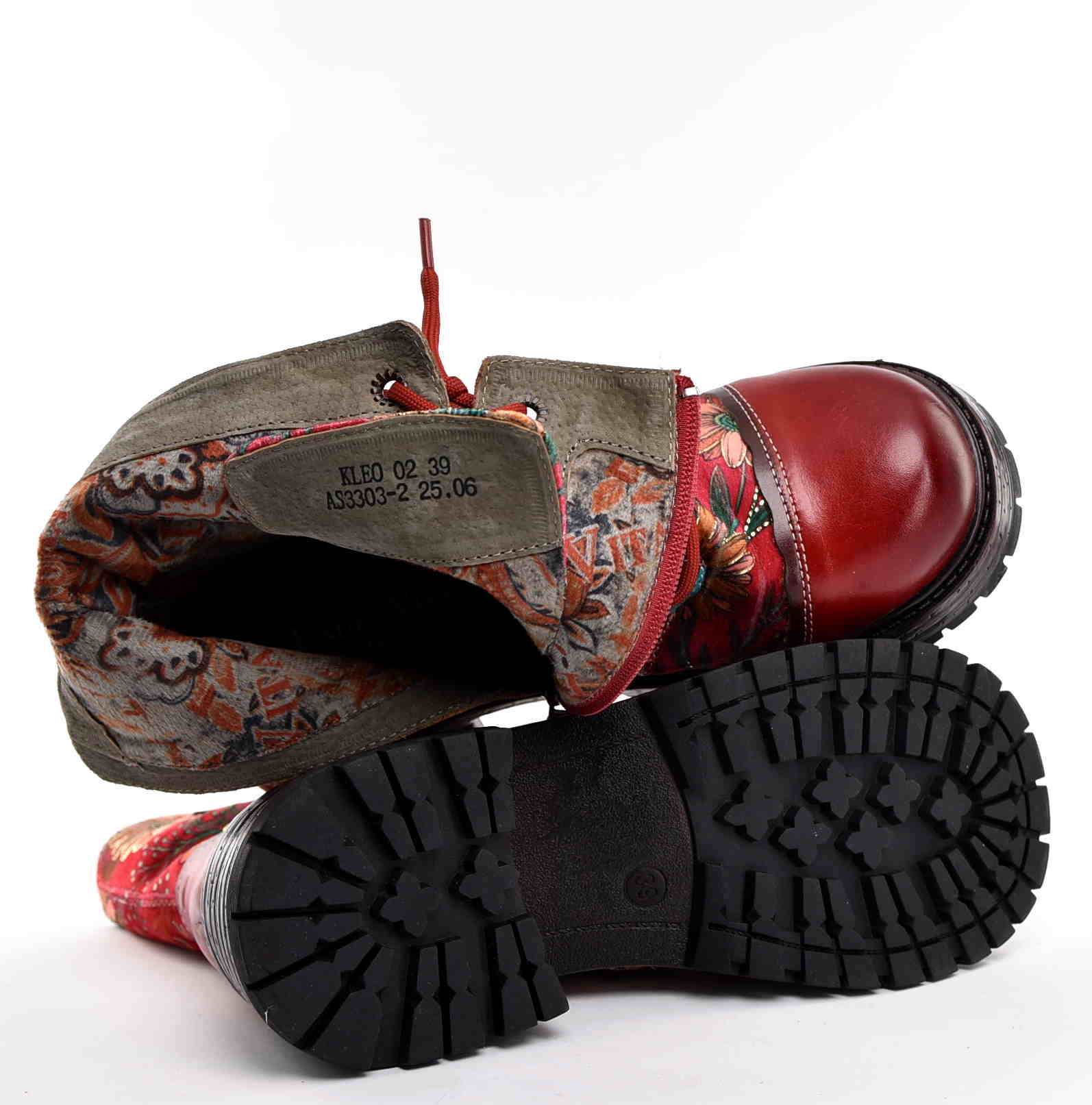 Artystyczne Skórzane Damskie Trzewiki Traperki LAURA VITA 0007165 KLEO 02 ROUGE/Czerwony - zdjęcie 7