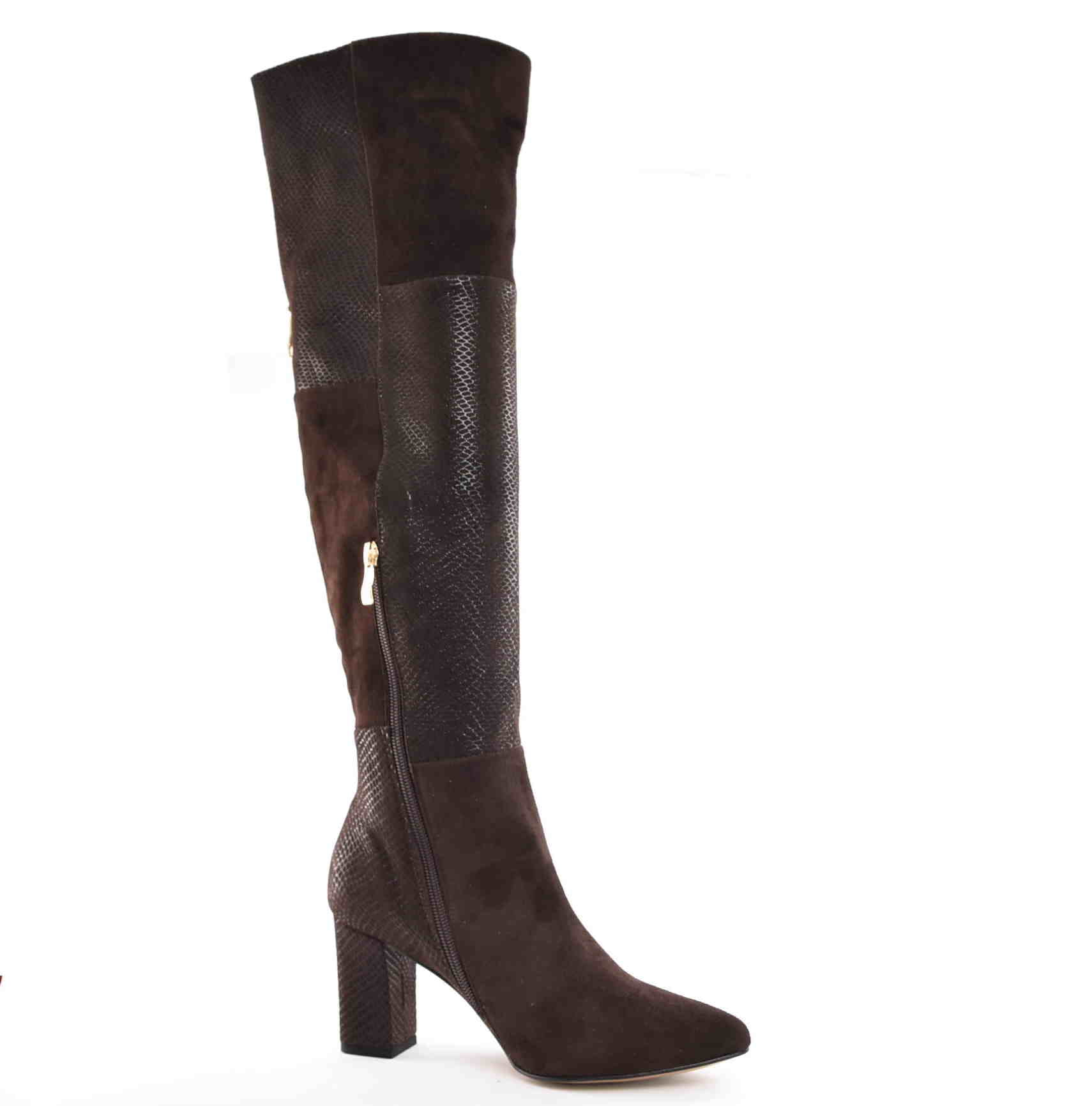 Kozaki Muszkieterki Brązowe Czekoladowe na Słupku Damiss DS-106/2/A Zamsz Żmijka - zdjęcie 3