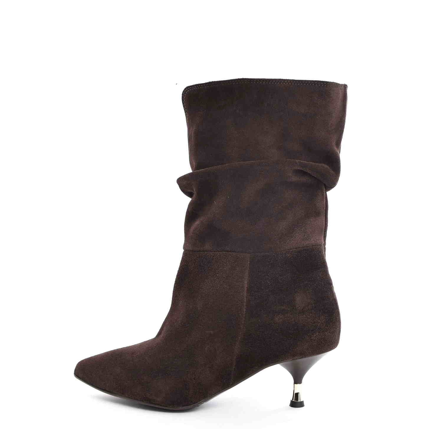 Obłędne Damskie Botki Marszczone Niski Obcas Czekolada Skóra Naturalna Zamsz 3891 Brąz