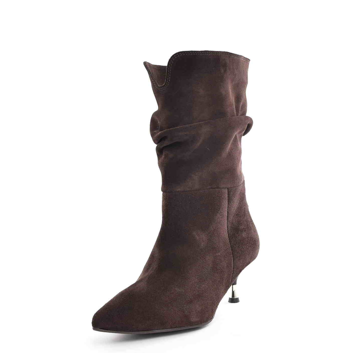 Obłędne Damskie Botki Marszczone Niski Obcas Czekolada Skóra Naturalna Zamsz 3891 Brąz - zdjęcie 2